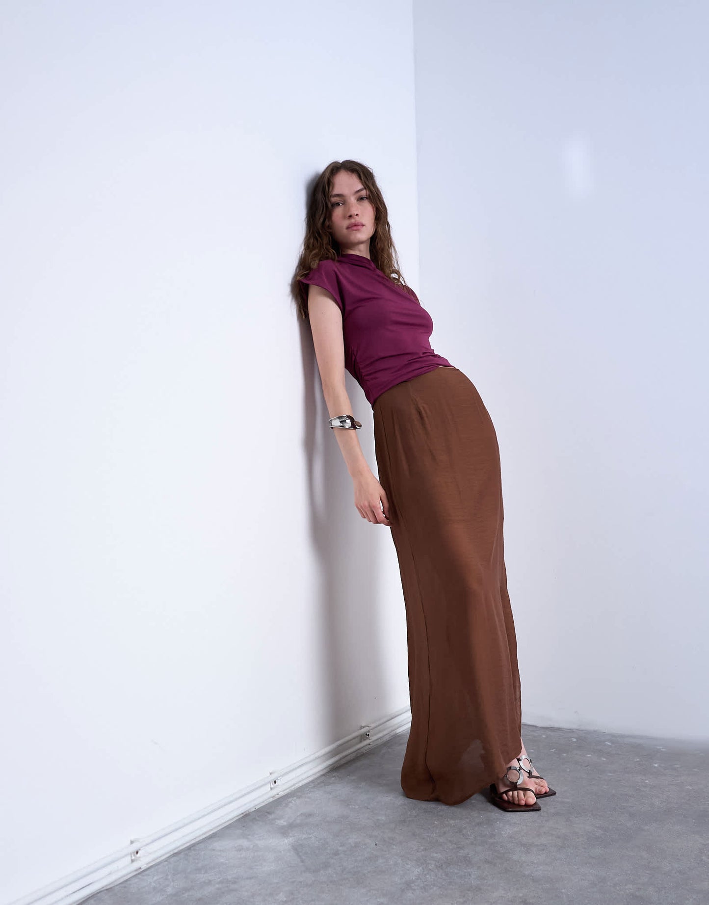 Topshop double layer sheer straight skirt in brown - ASOS Sample Sale