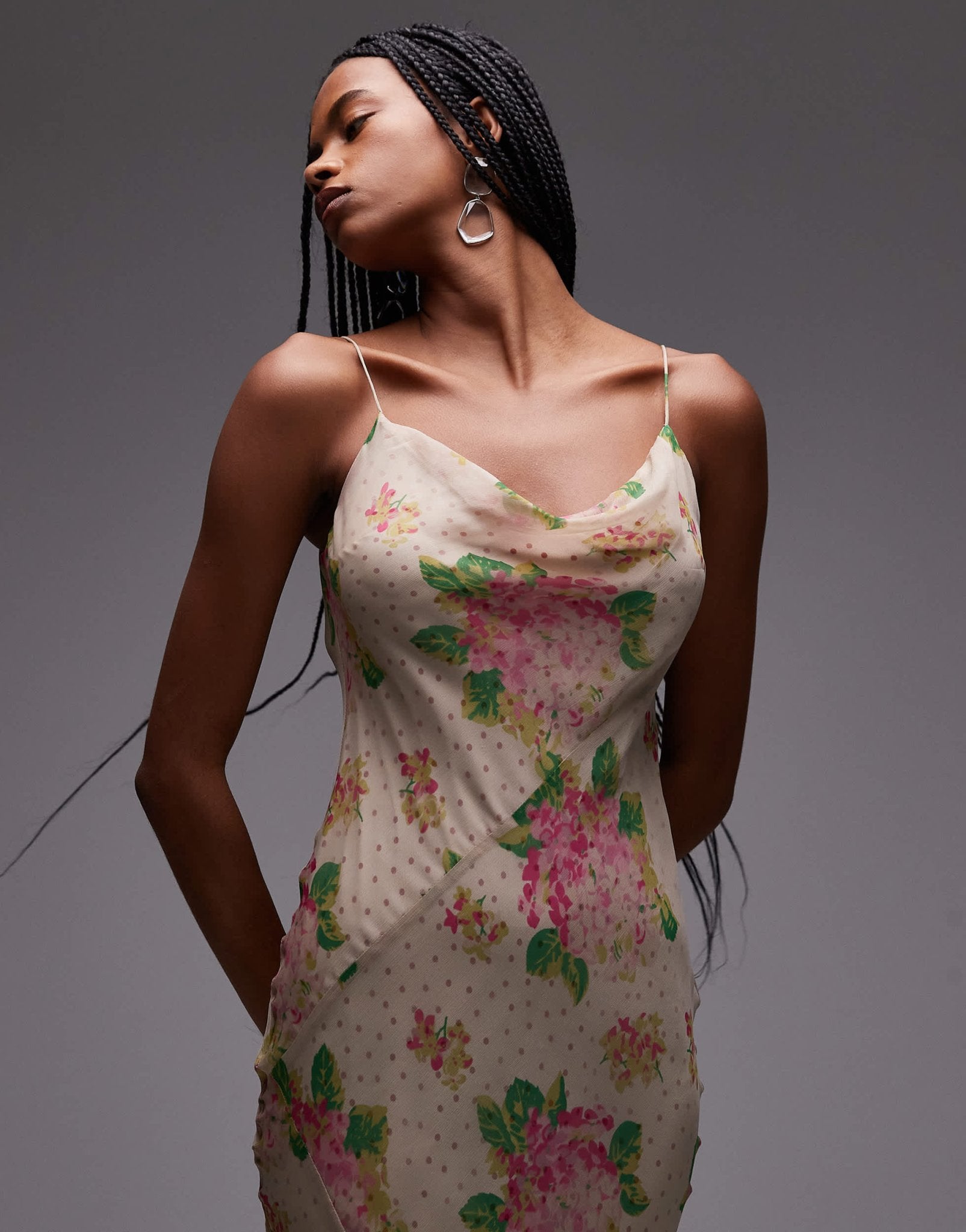 Topshop double layered satin and chiffon maxi slip dress in print ivor – ASOS Sample Sale