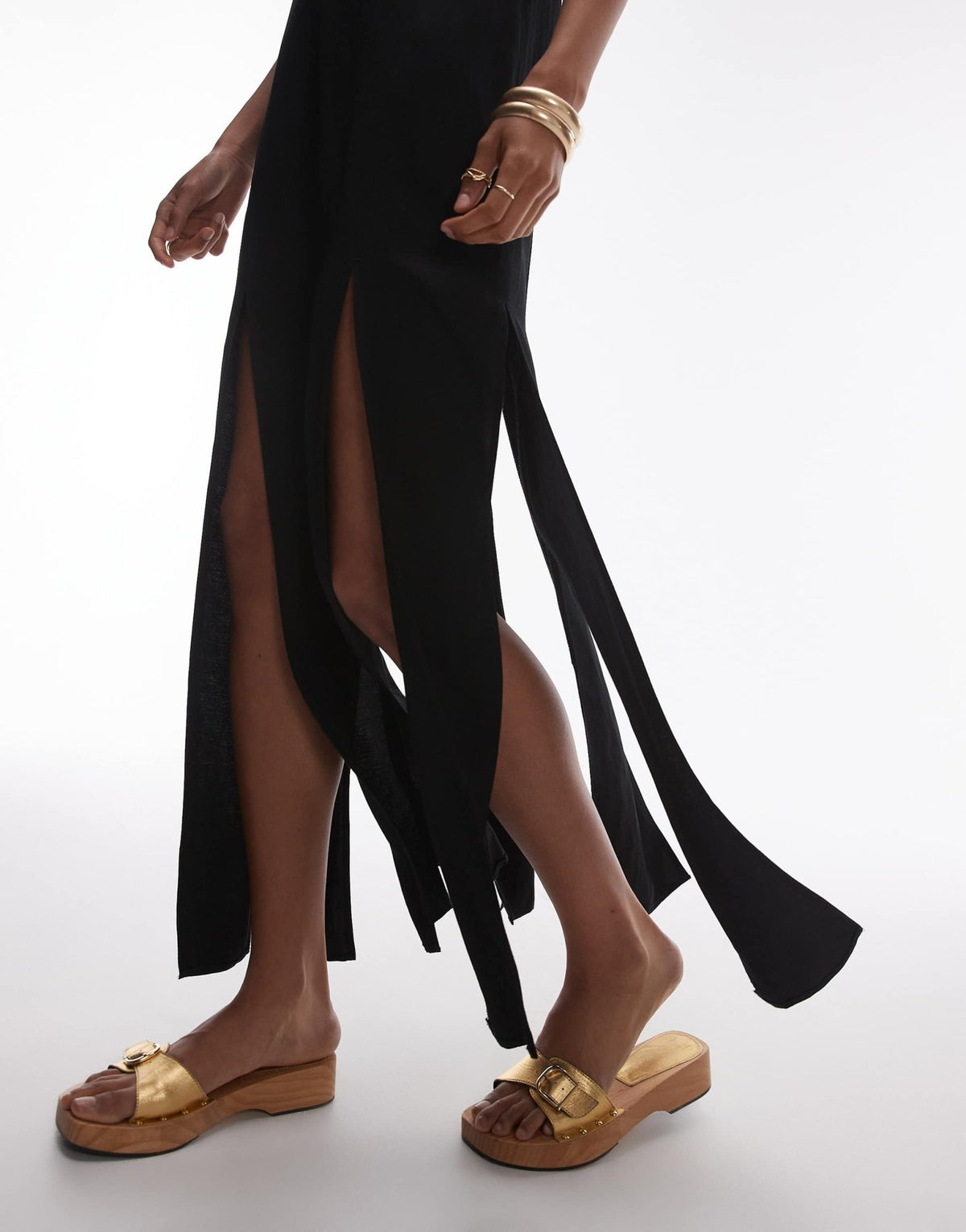 Topshop double v neck split hem midi dress in black - ASOS Sample Sale