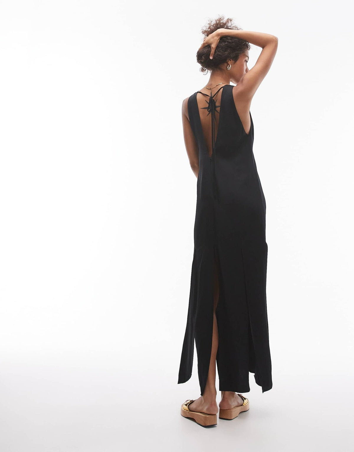 Topshop double v neck split hem midi dress in black - ASOS Sample Sale