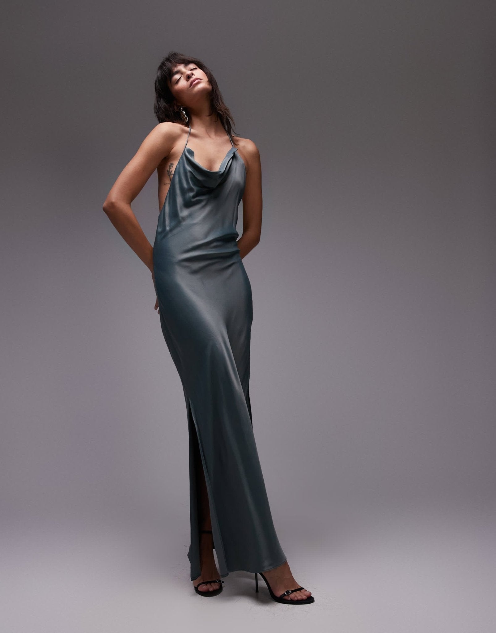 Topshop drape halter neck occasion maxi dress in petrol - ASOS Sample Sale