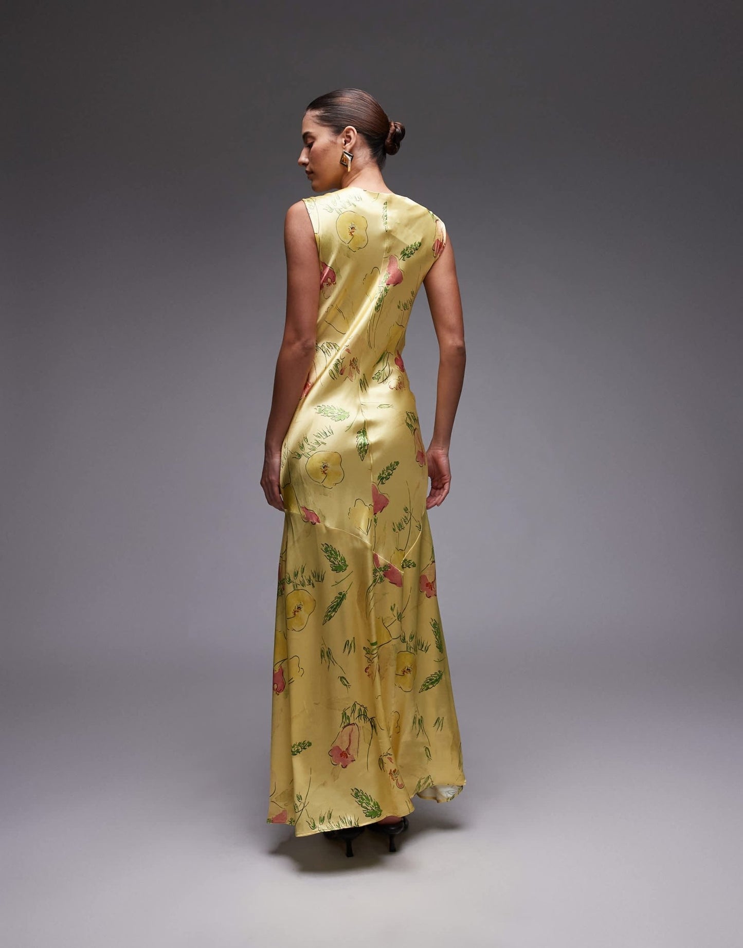 Topshop drape neck maxi dress in lime based floral - ASOS Sample Sale