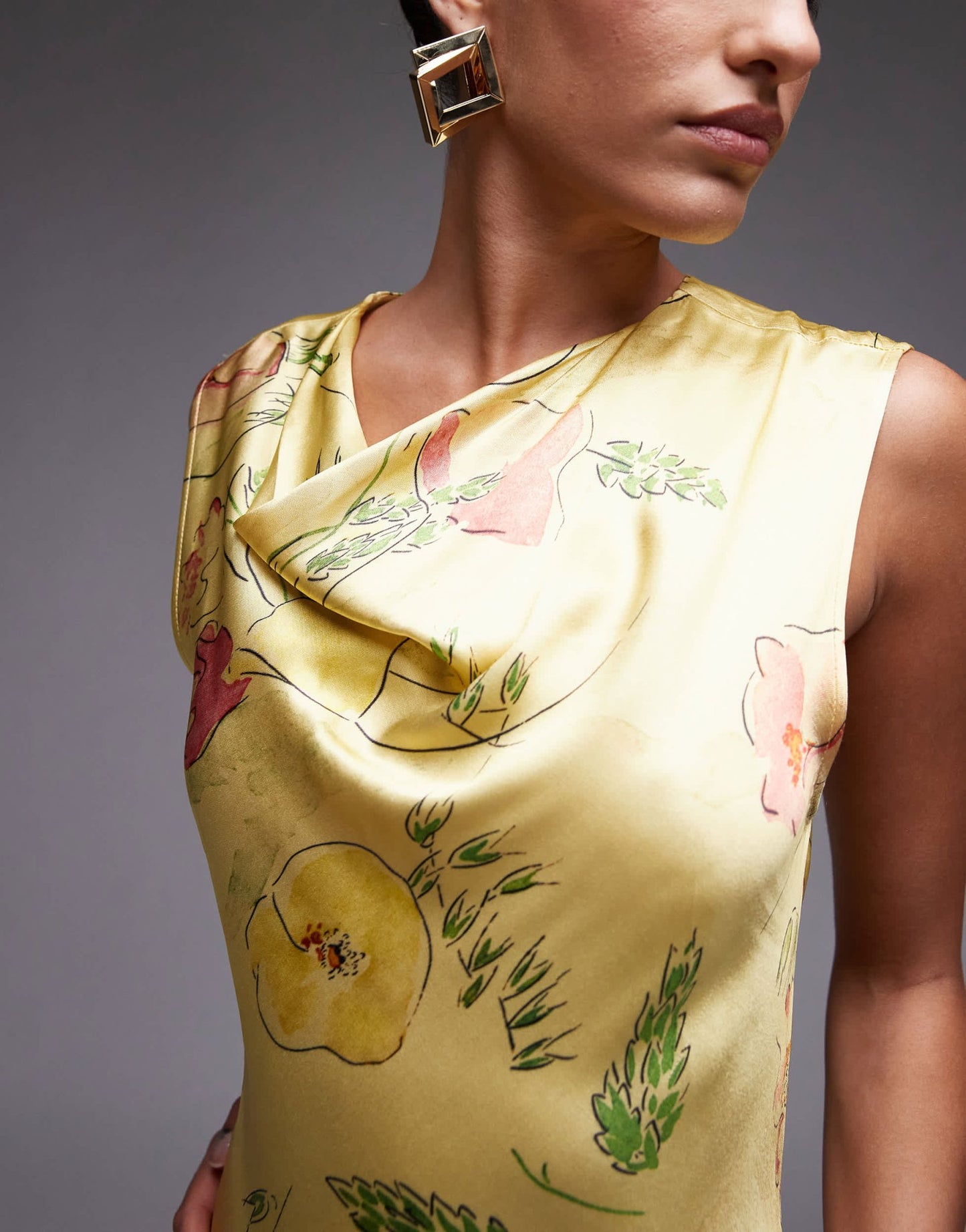 Topshop drape neck maxi dress in lime based floral - ASOS Sample Sale