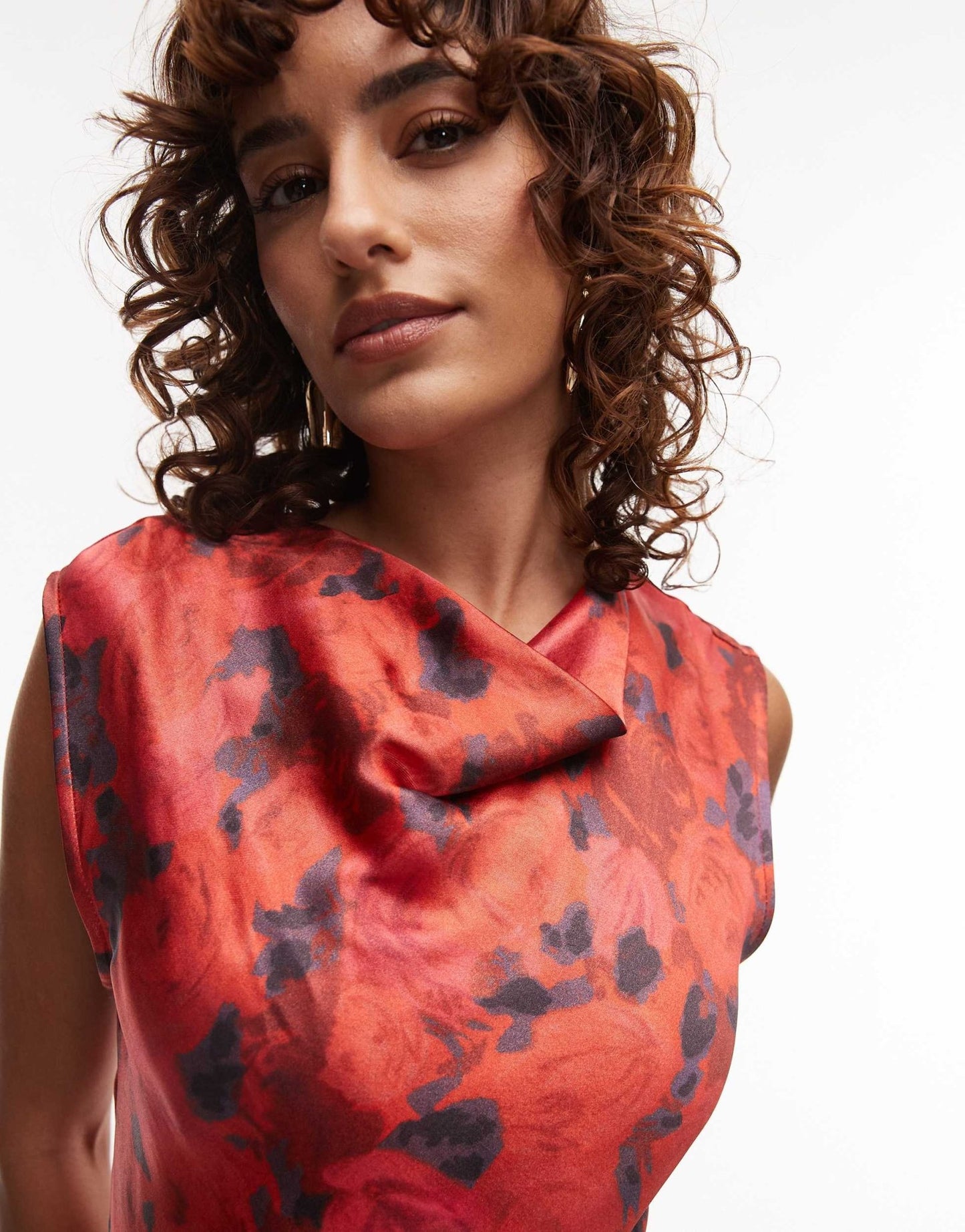 Topshop drape neck maxi dress in red rose - ASOS Sample Sale