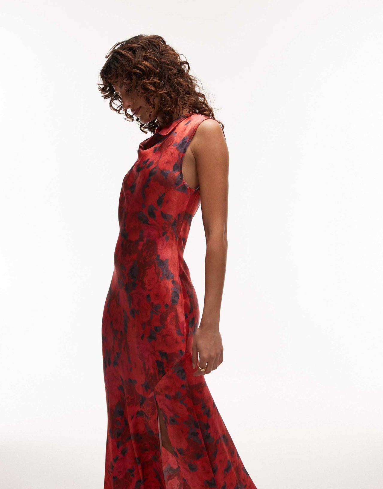 Topshop drape neck maxi dress in red rose - ASOS Sample Sale