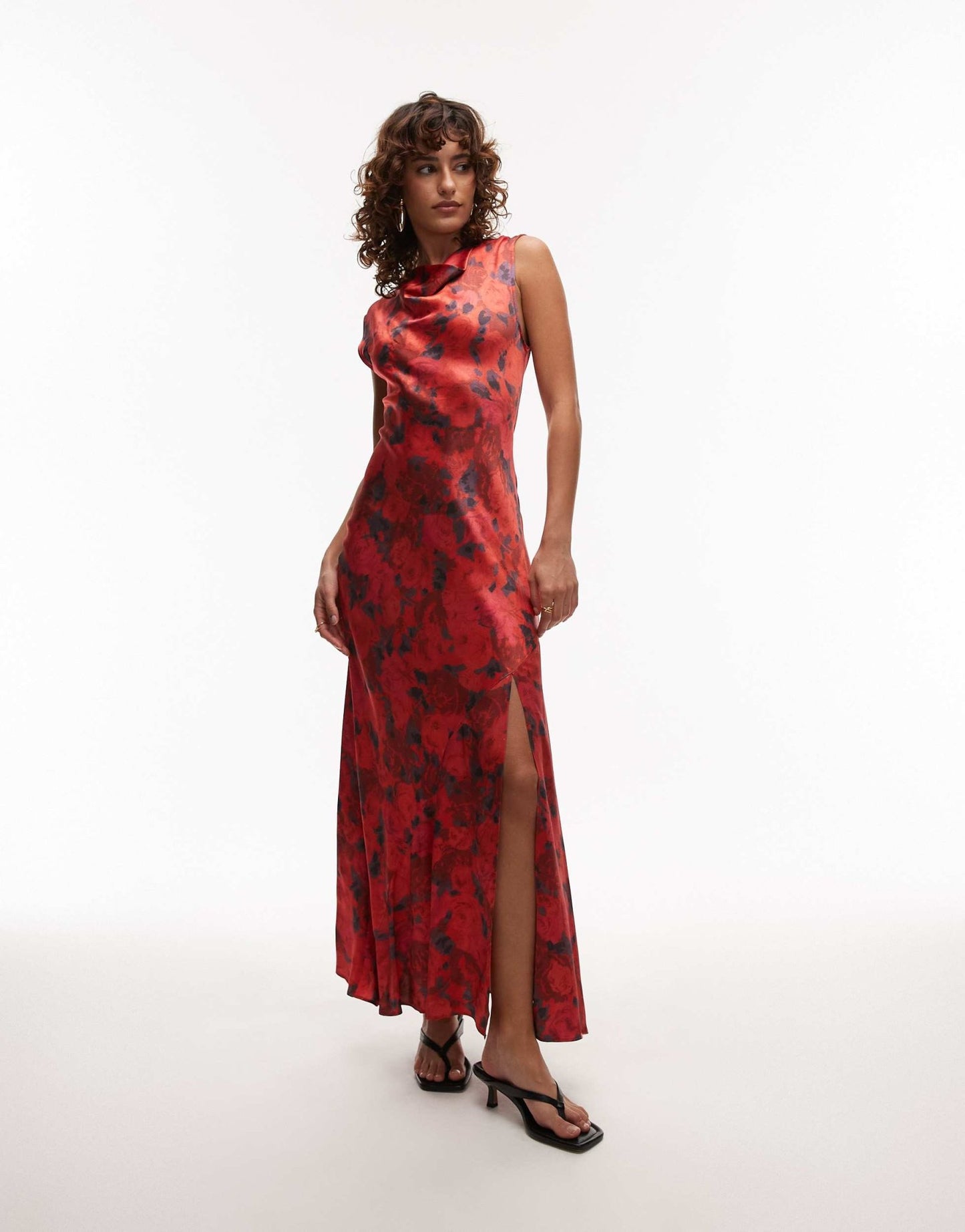 Topshop drape neck maxi dress in red rose - ASOS Sample Sale