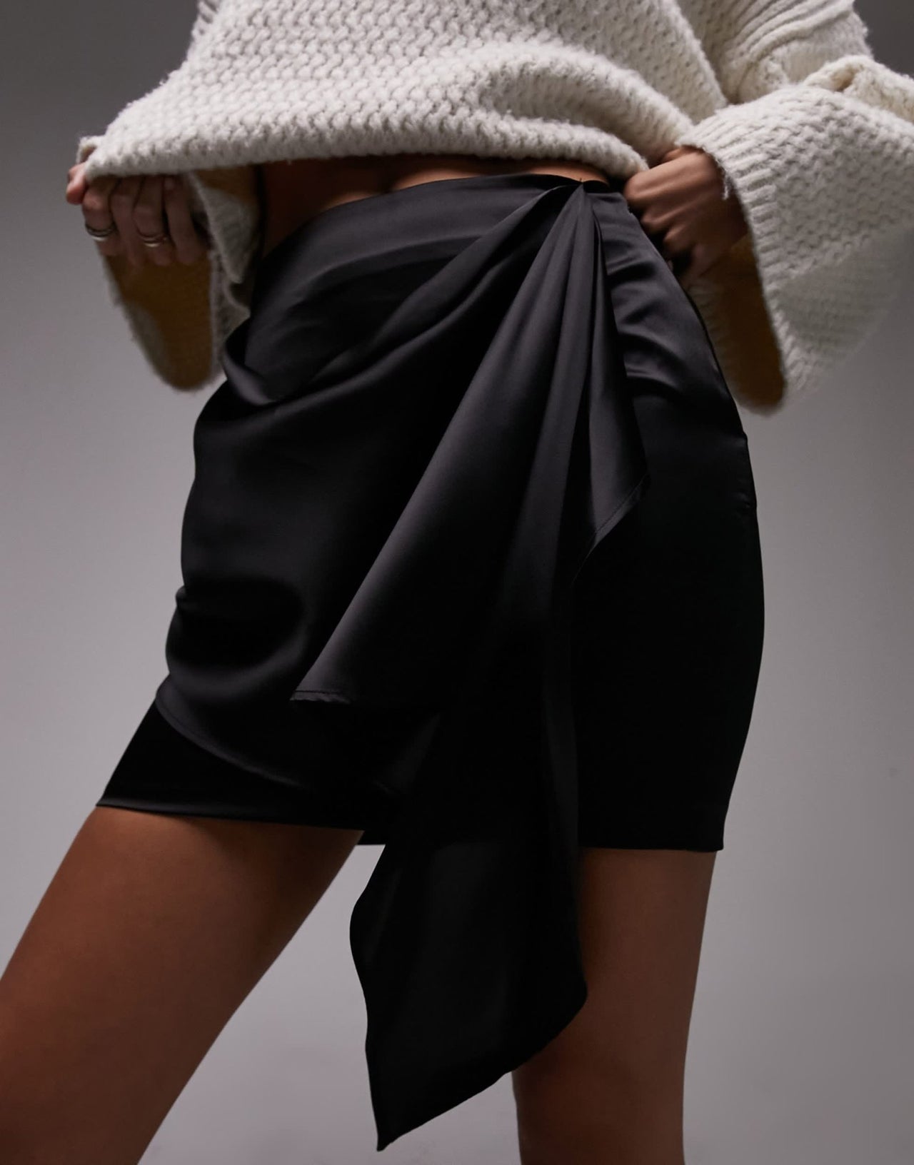 Topshop drape tassel mini skirt in black - ASOS Sample Sale