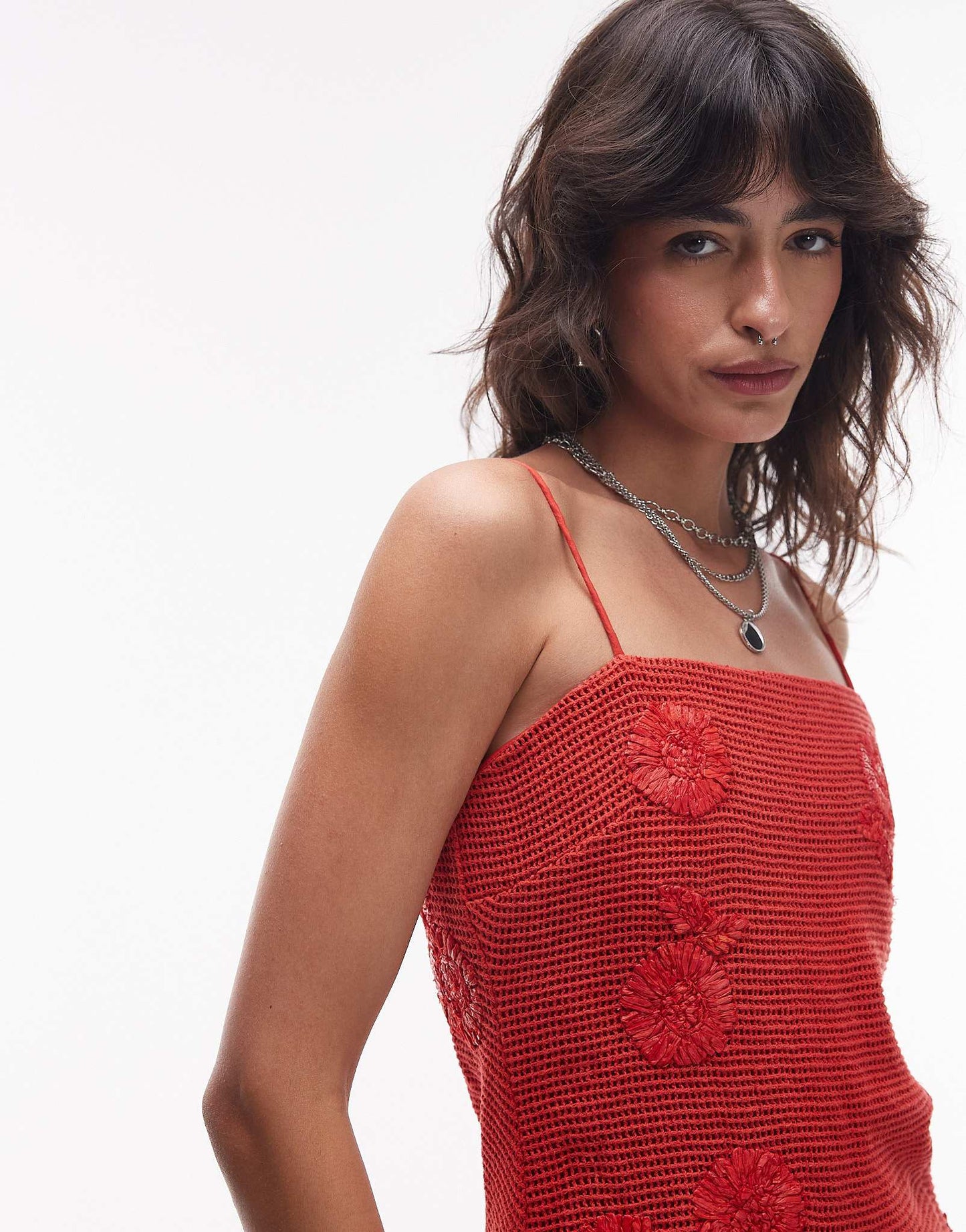 Topshop dropped waist raffia bodest midi sundress in red - ASOS Sample Sale