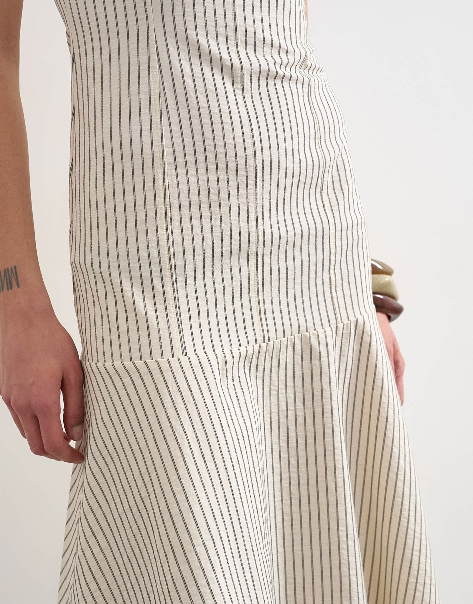 Topshop dropped waist woven stripe midi dress in mono - ASOS Sample Sale