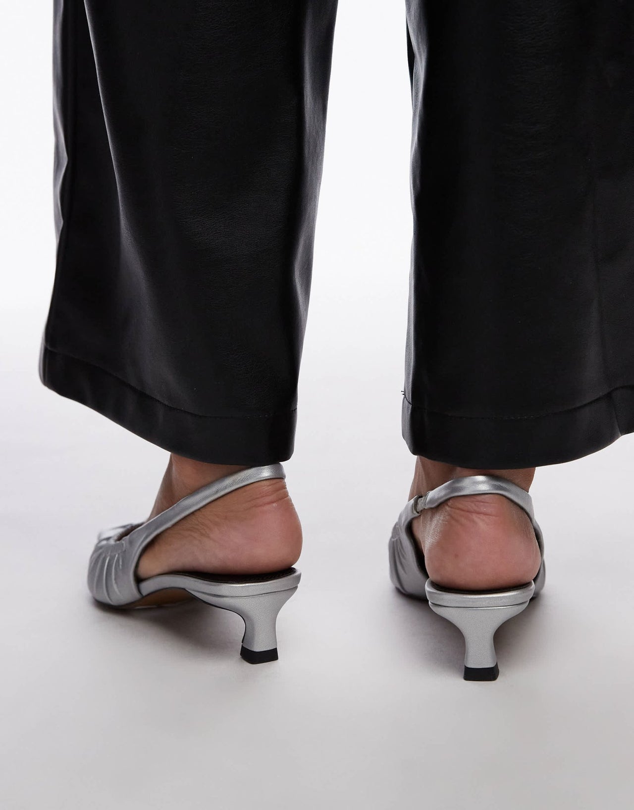 Topshop Ely mid heel ruched slingbacks in silver - ASOS Sample Sale