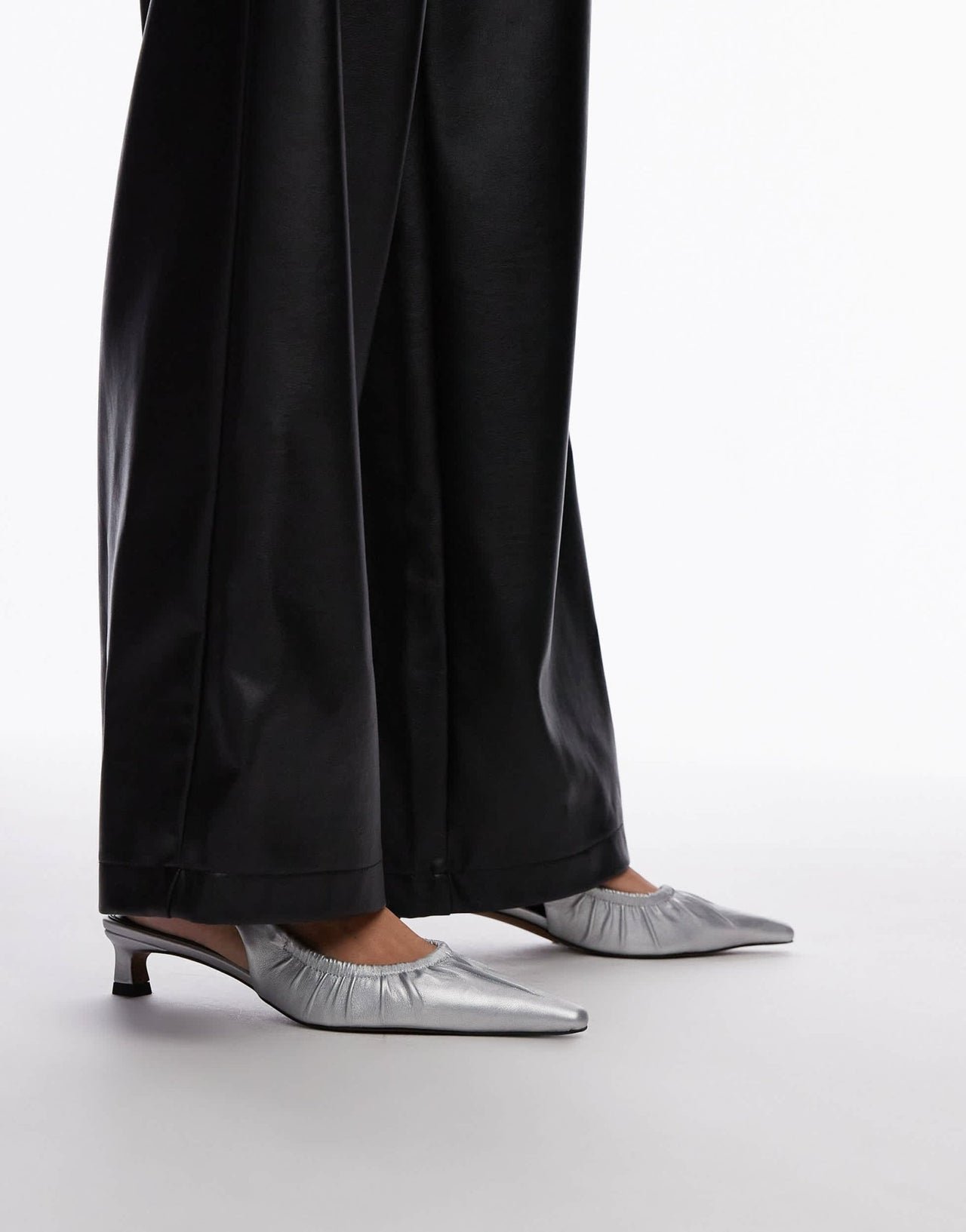 Topshop Ely mid heel ruched slingbacks in silver - ASOS Sample Sale