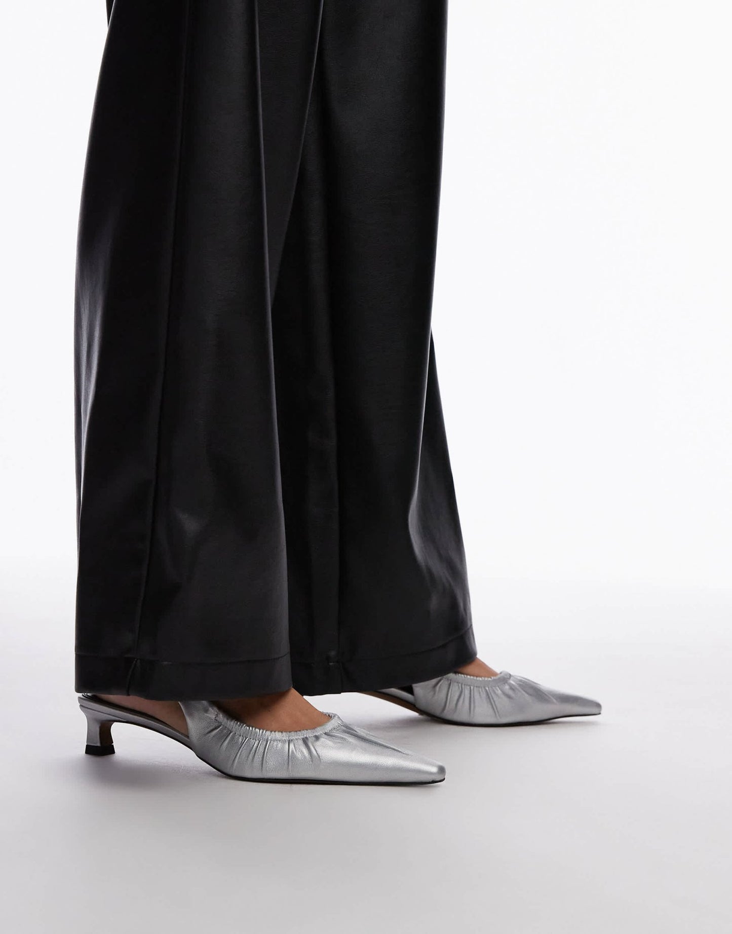Topshop Ely mid heel ruched slingbacks in silver - ASOS Sample Sale
