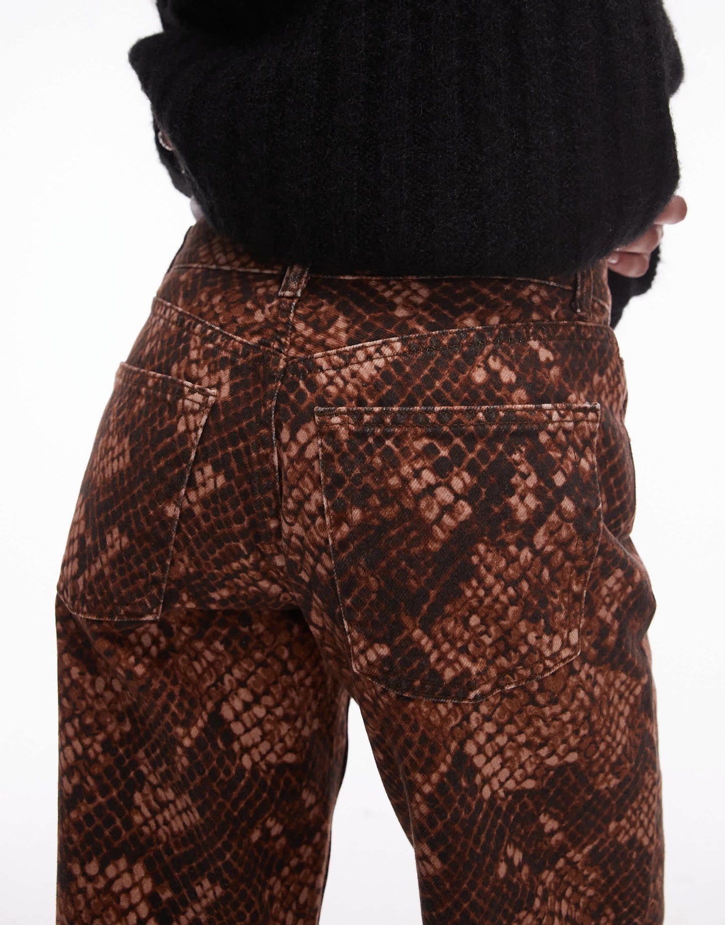 Topshop Ember low rise straight leg jean in brown snake print - ASOS Sample Sale