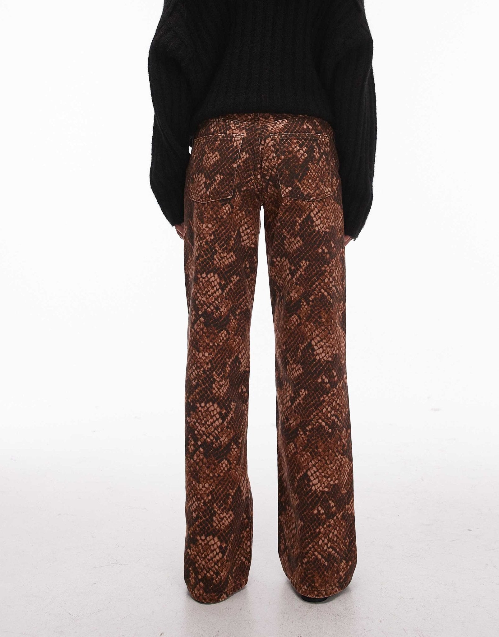 Topshop Ember low rise straight leg jean in brown snake print - ASOS Sample Sale