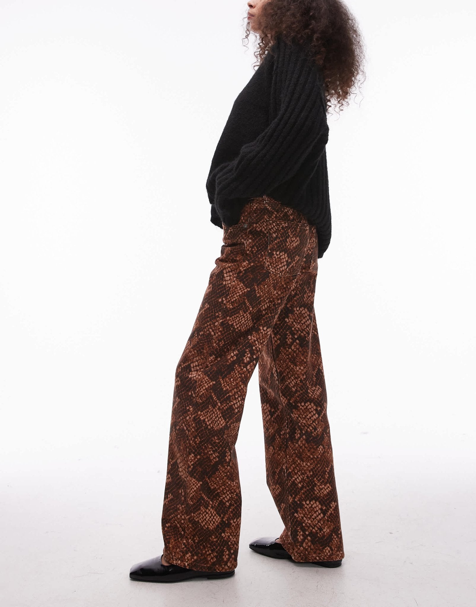 Topshop Ember low rise straight leg jean in brown snake print - ASOS Sample Sale