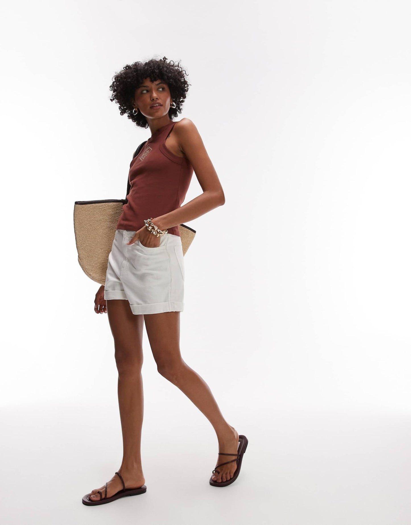 Topshop embroidered Cote D'Azur tank in brown - ASOS Sample Sale