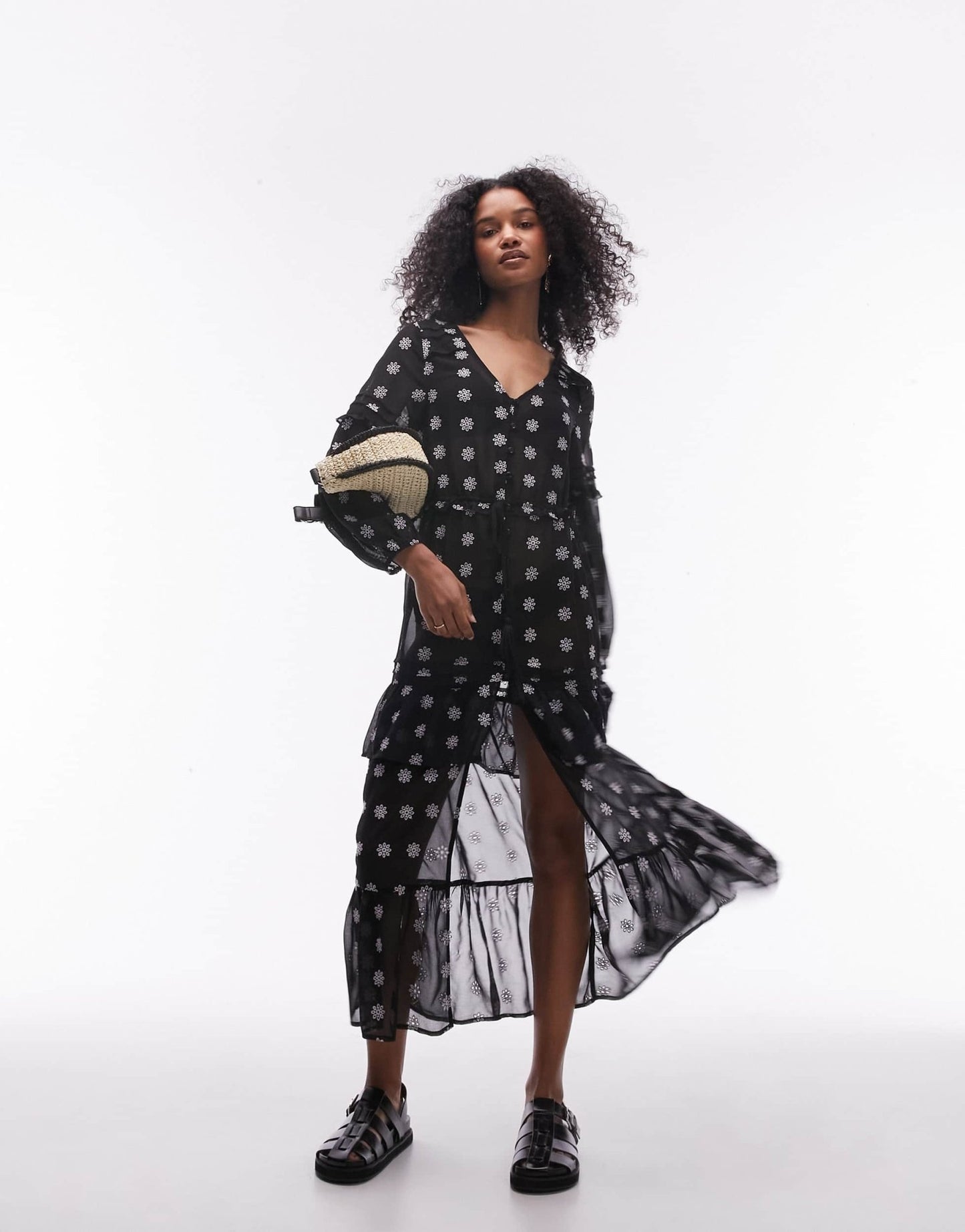 Topshop embroidered maxi beach dress in black - ASOS Sample Sale