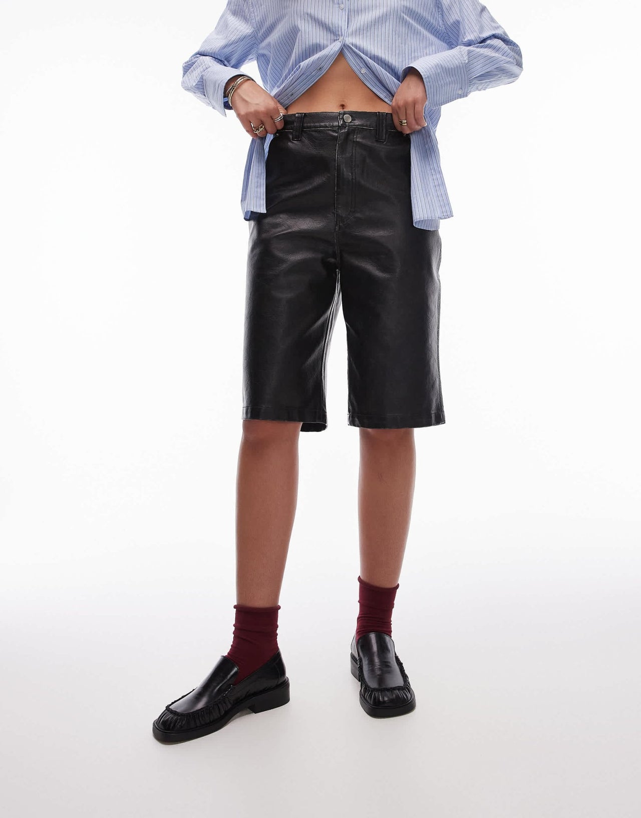 Topshop faux leather awkward length short in washed brown - ASOS Sample Sale