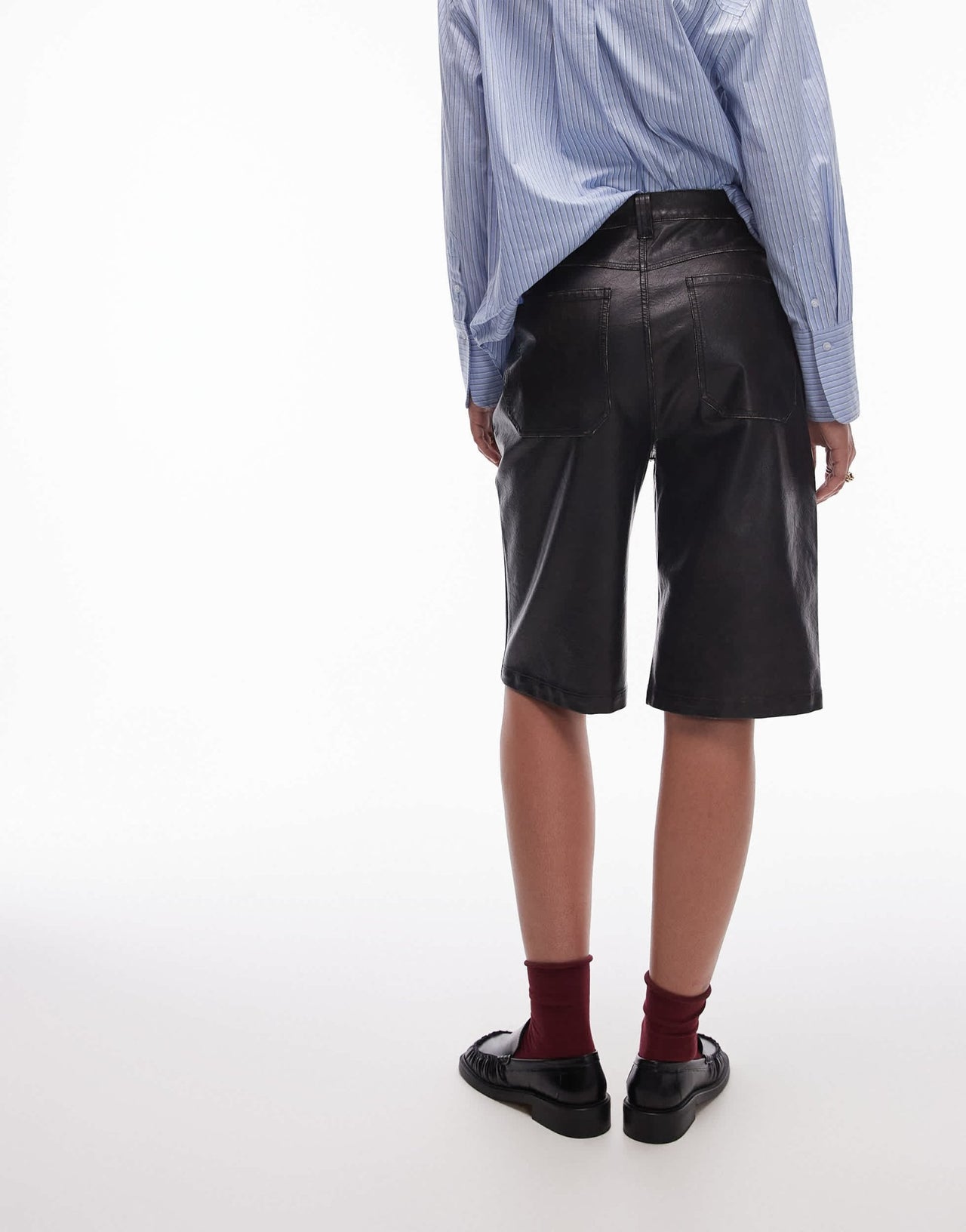 Topshop faux leather awkward length short in washed brown - ASOS Sample Sale