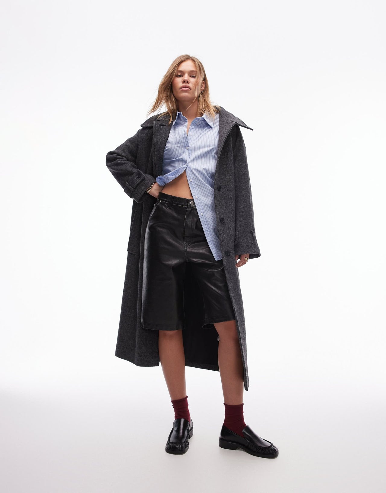 Topshop faux leather awkward length short in washed brown - ASOS Sample Sale