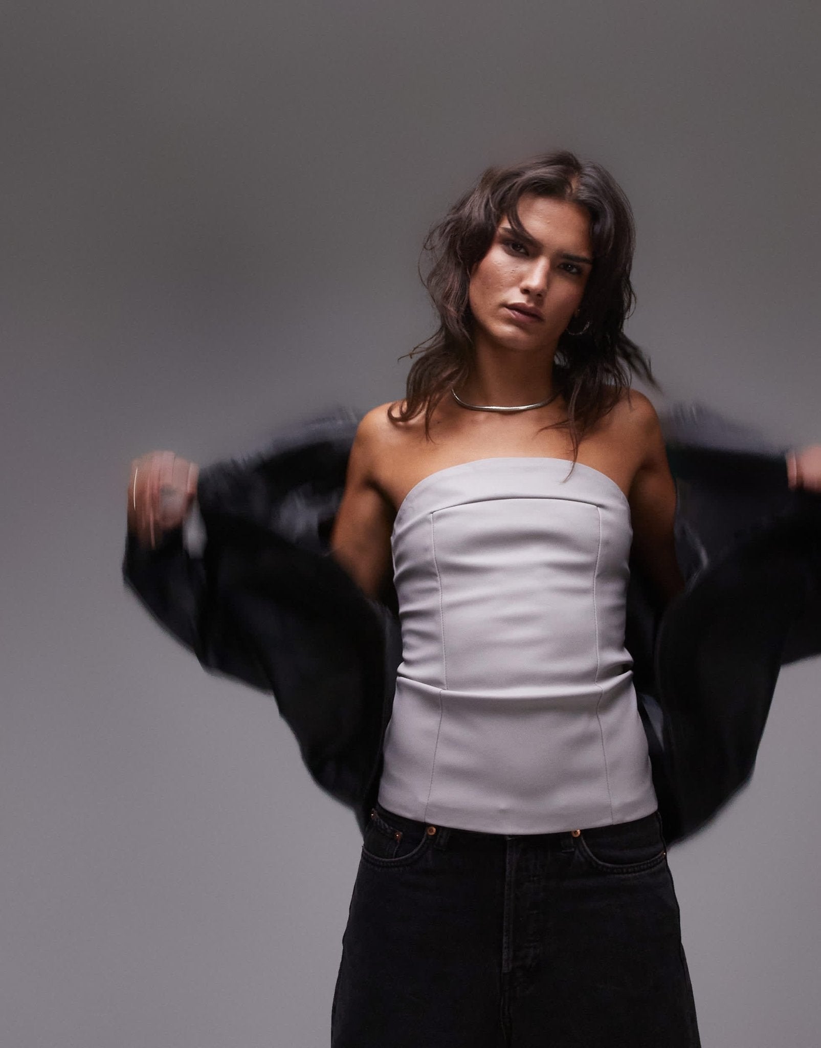 Topshop faux leather bandeau in dove grey - ASOS Sample Sale