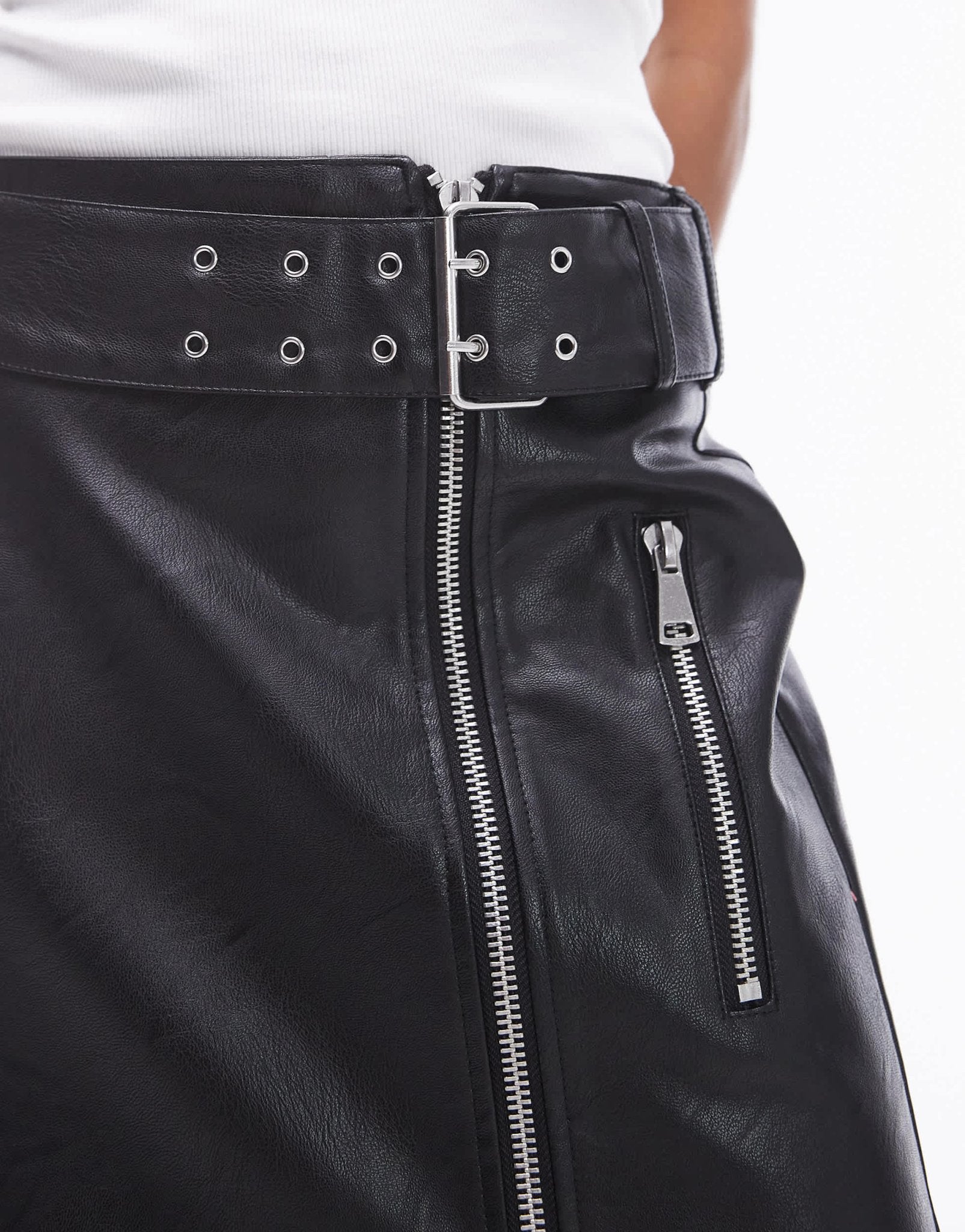 Topshop Faux leather biker mini skirt in black - ASOS Sample Sale