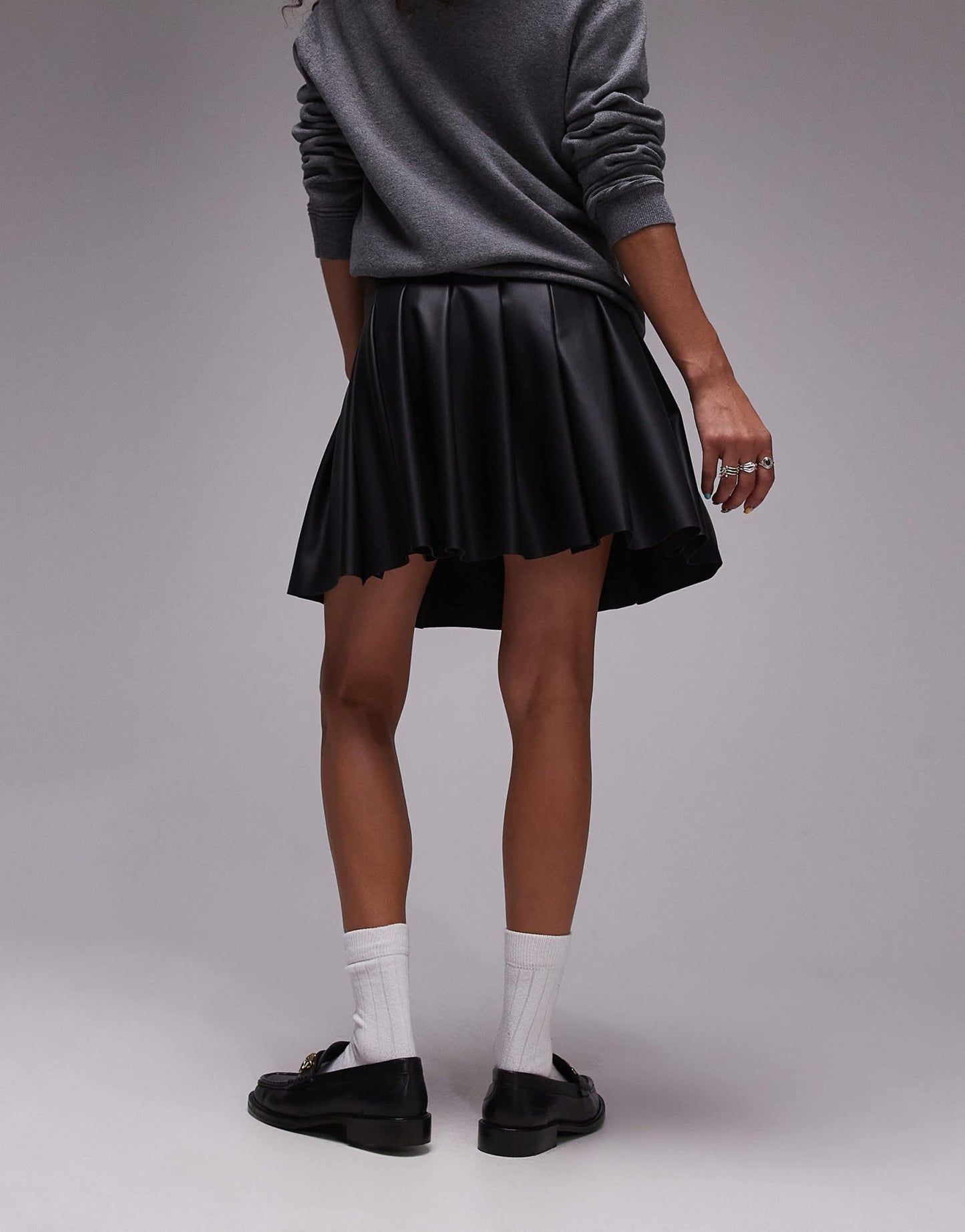 Topshop faux leather clean pleat mini skirt in black - ASOS Sample Sale