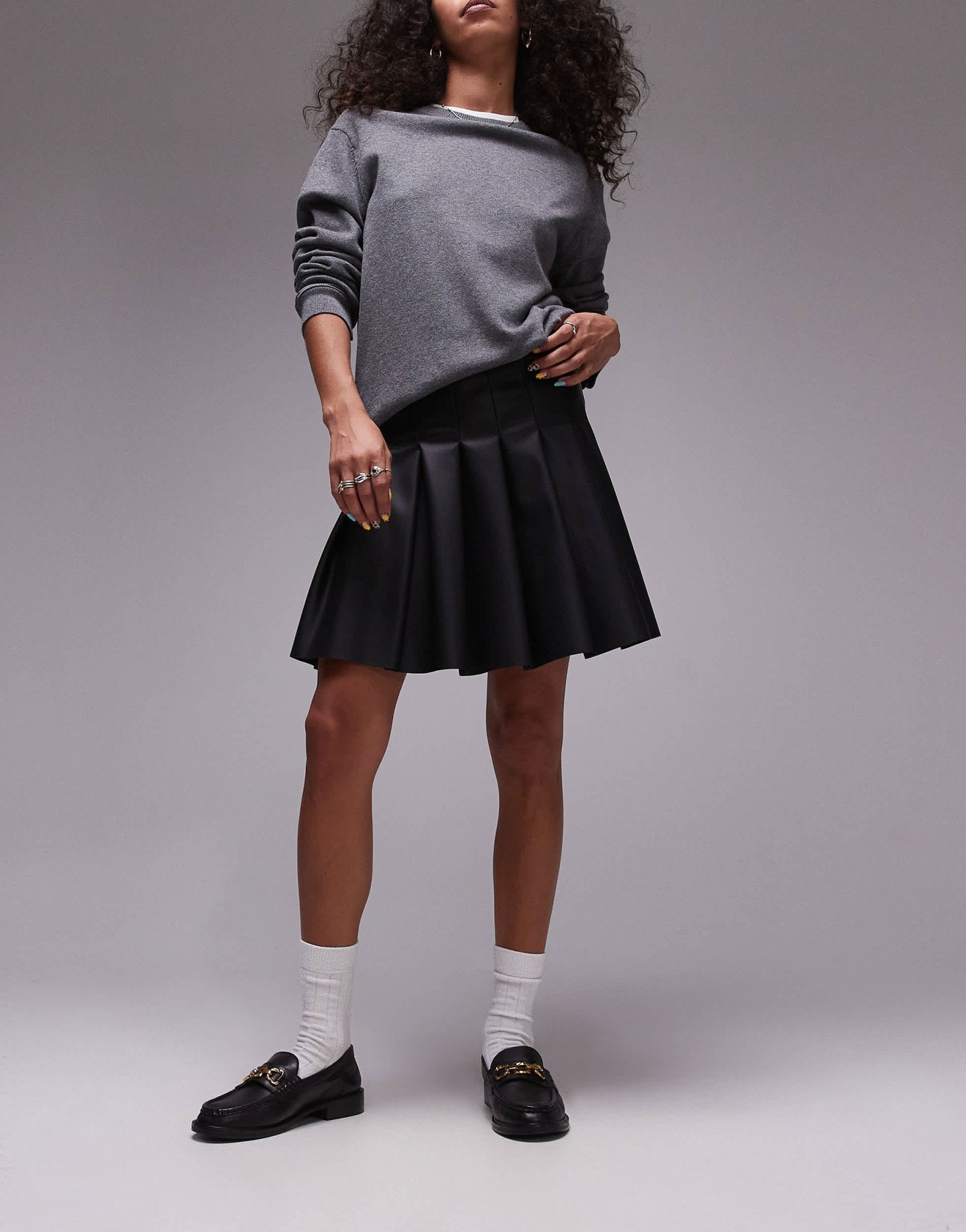 Topshop faux leather clean pleat mini skirt in black - ASOS Sample Sale