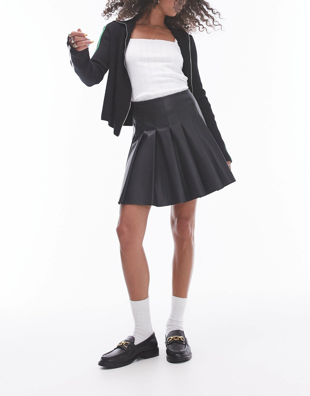 Topshop faux leather clean pleat mini skirt in black - ASOS Sample Sale