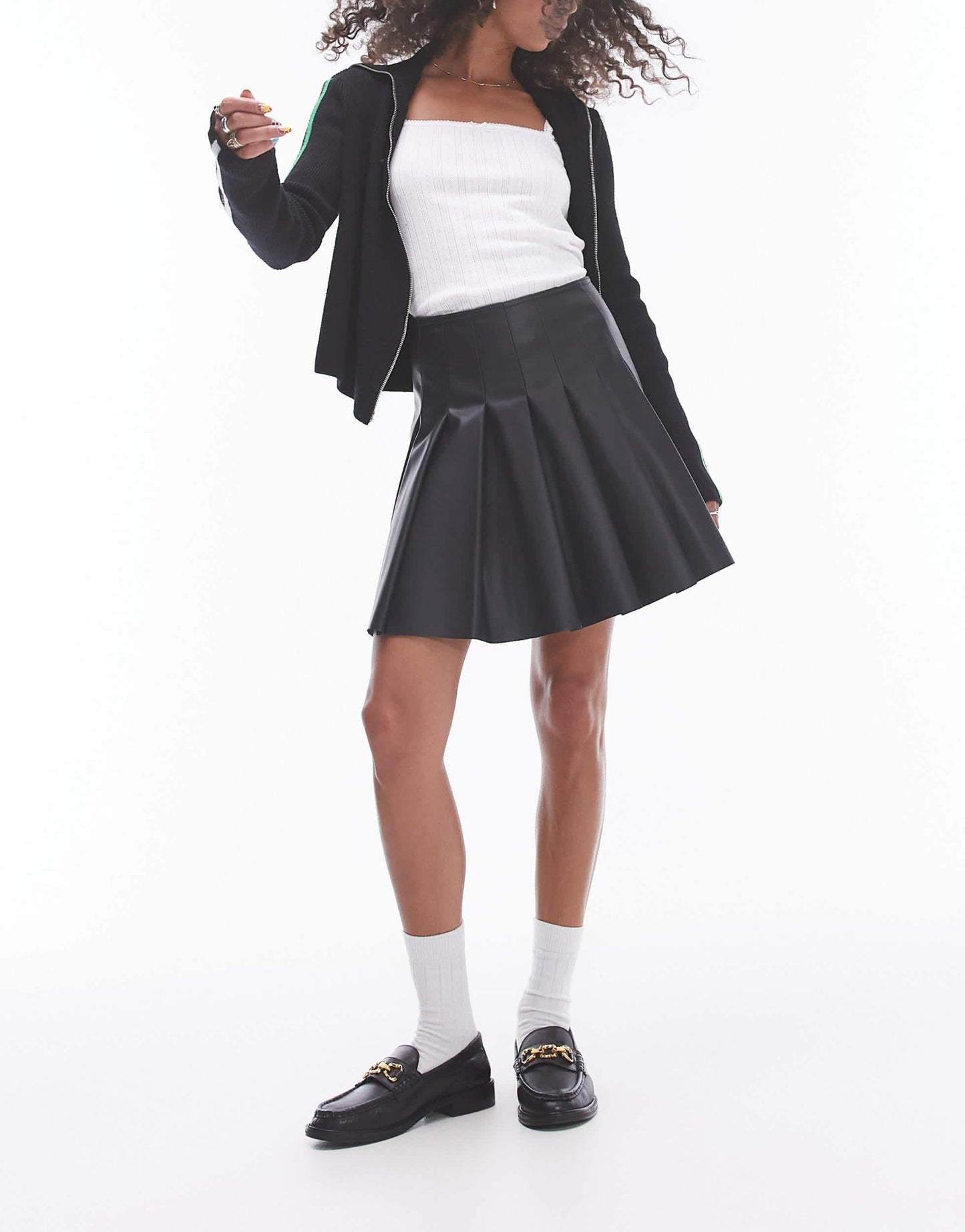 Topshop faux leather clean pleat mini skirt in black - ASOS Sample Sale