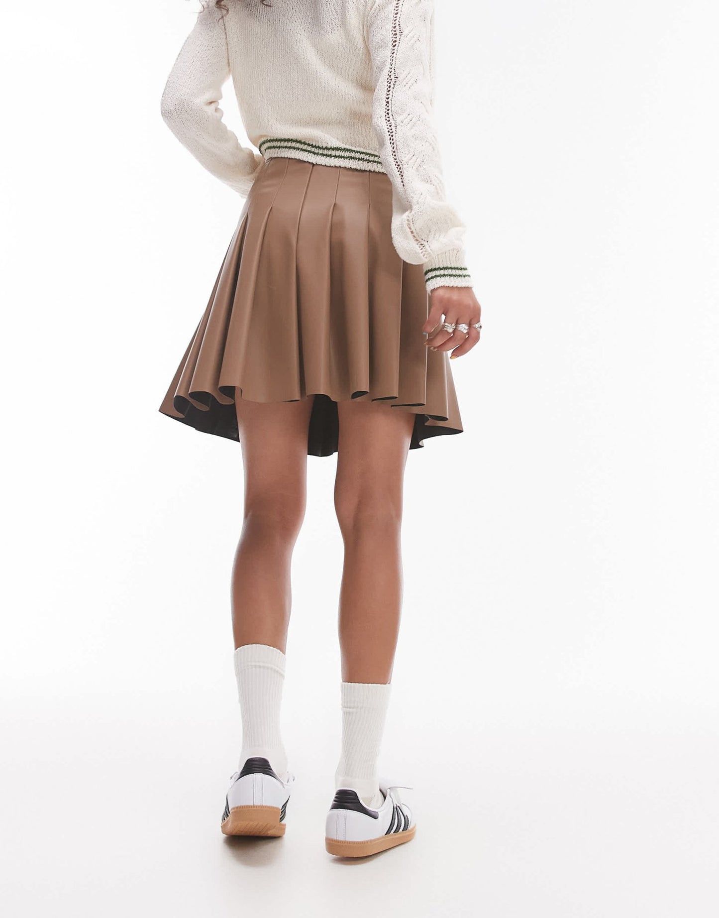 Topshop faux leather clean pleat mini skirt in coffee - ASOS Sample Sale