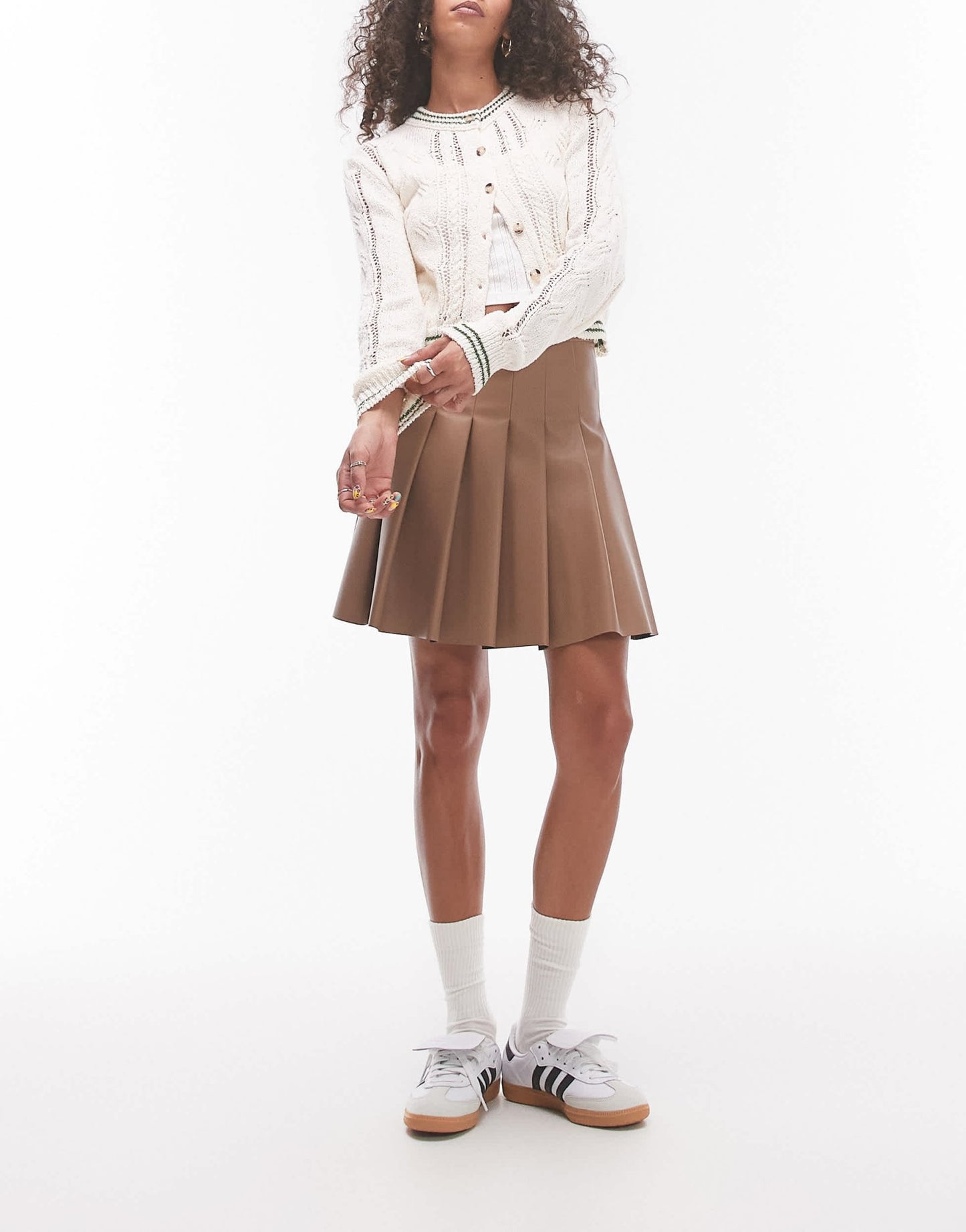 Topshop faux leather clean pleat mini skirt in coffee - ASOS Sample Sale