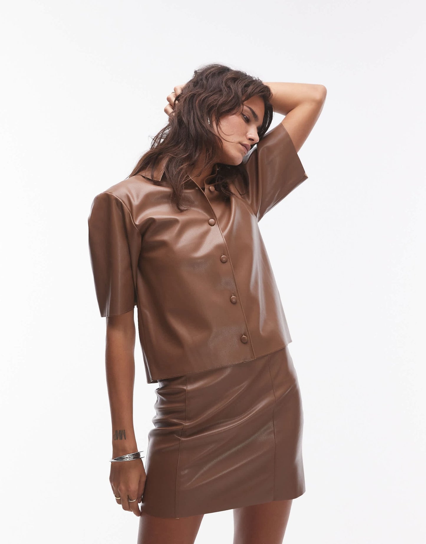 Topshop faux leather co ord mini skirt in chocolate - ASOS Sample Sale