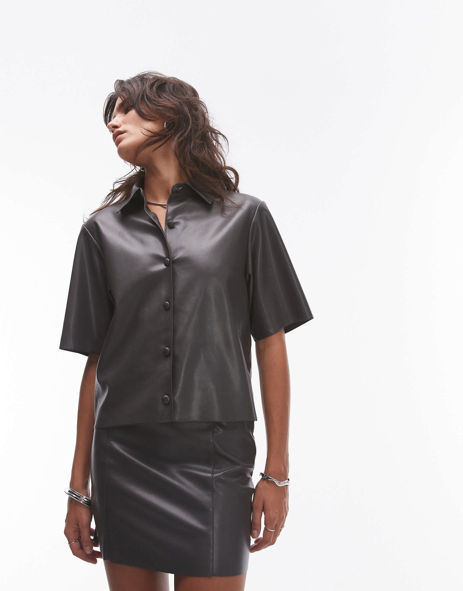 Topshop faux leather co ord mini skirt in grey - ASOS Sample Sale