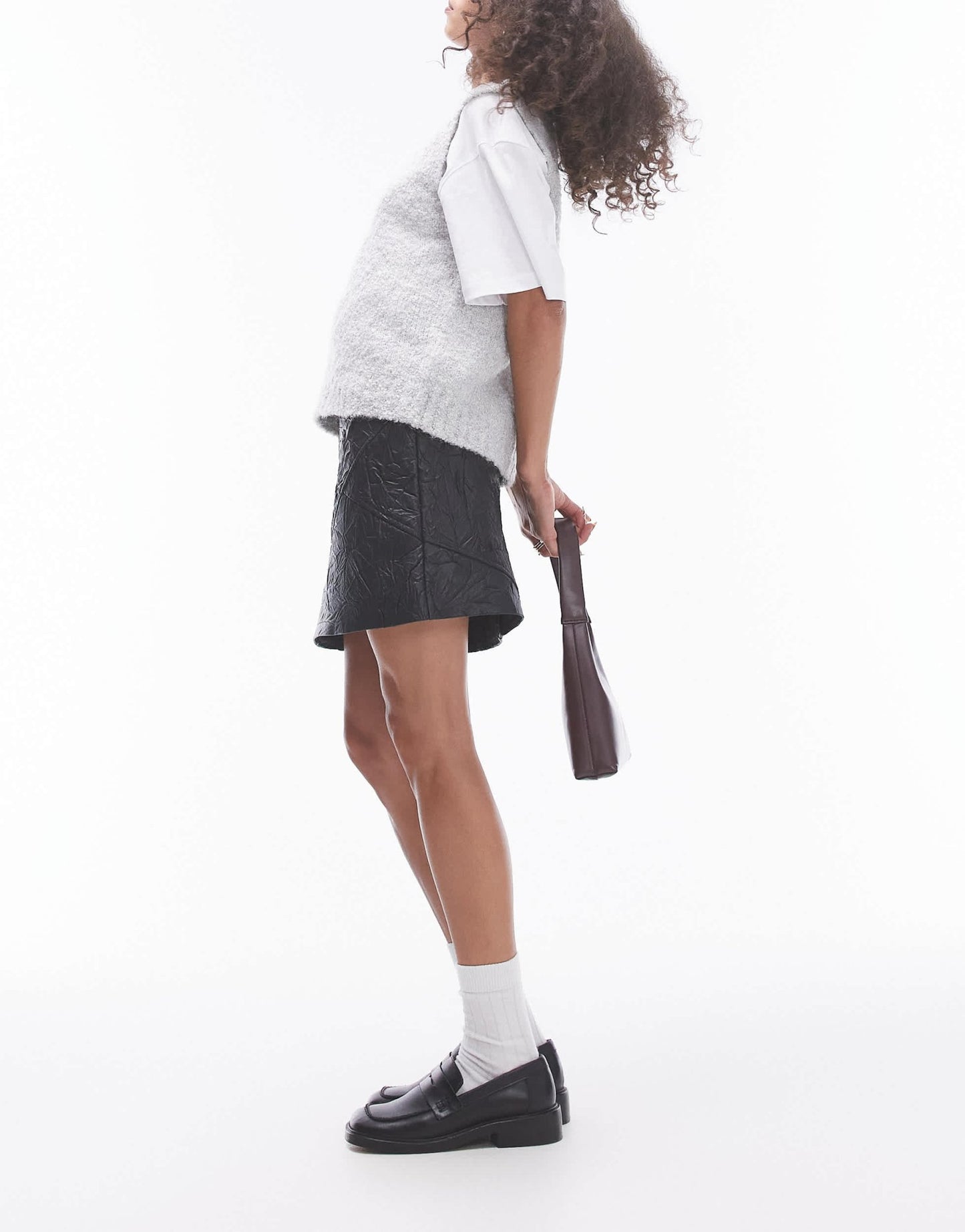 Topshop faux leather crinkle mini skirt in black - ASOS Sample Sale