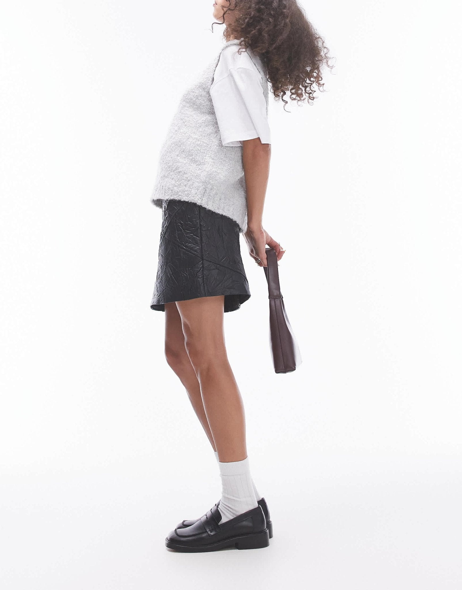 Topshop faux leather crinkle mini skirt in black - ASOS Sample Sale