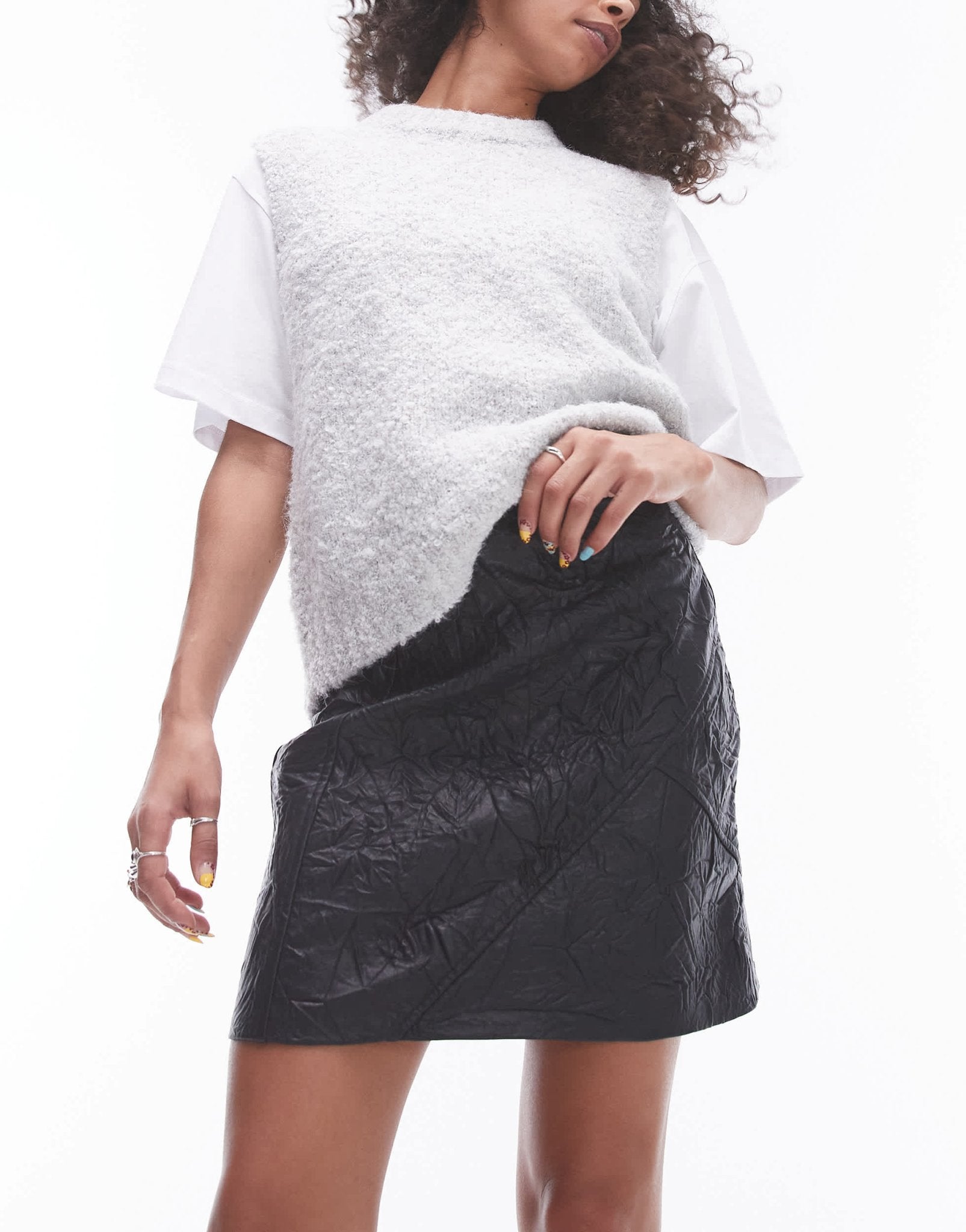 Topshop faux leather crinkle mini skirt in black - ASOS Sample Sale