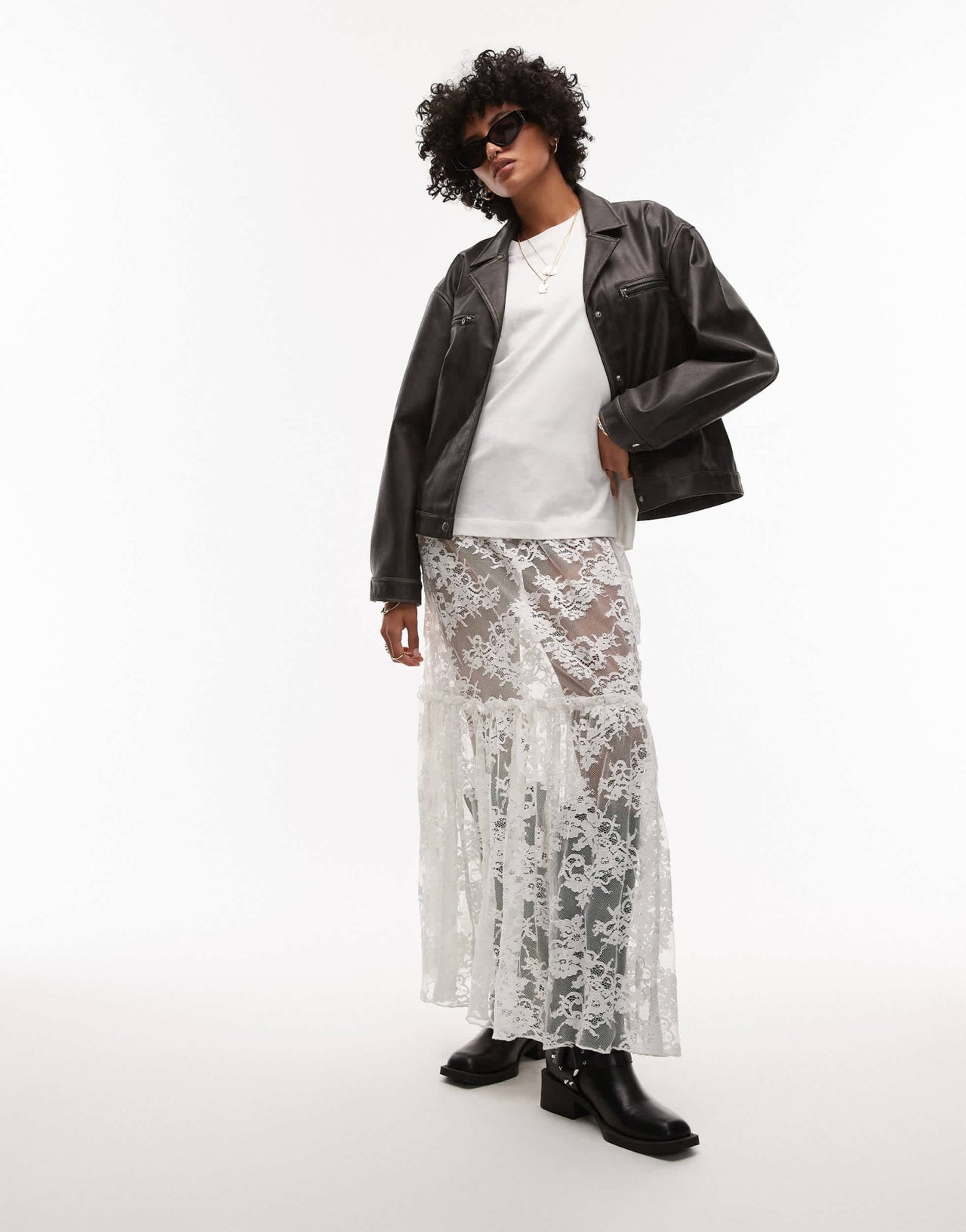 Topshop faux leather cropped button down jacket in washed black - ASOS Sample Sale
