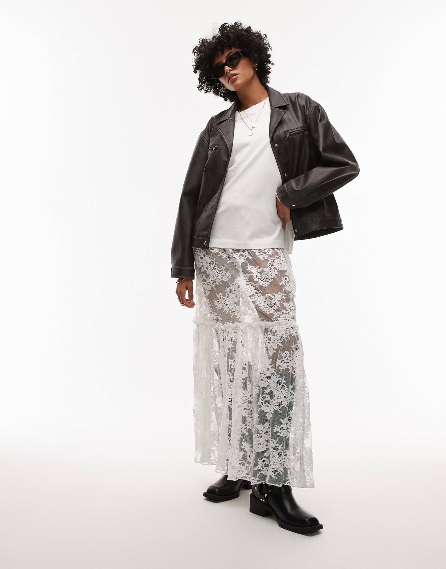 Topshop faux leather cropped button down jacket in washed black - ASOS Sample Sale