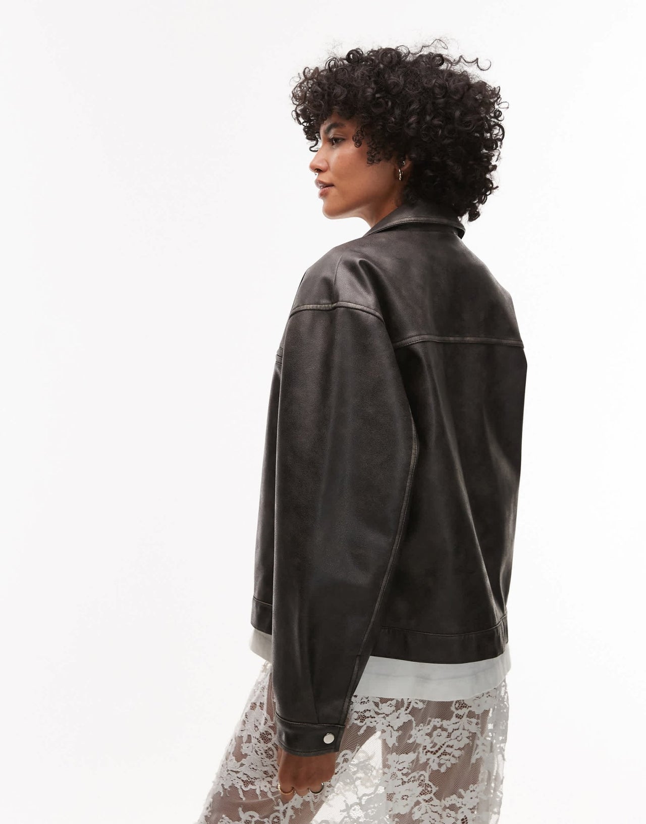 Topshop faux leather cropped button down jacket in washed black - ASOS Sample Sale