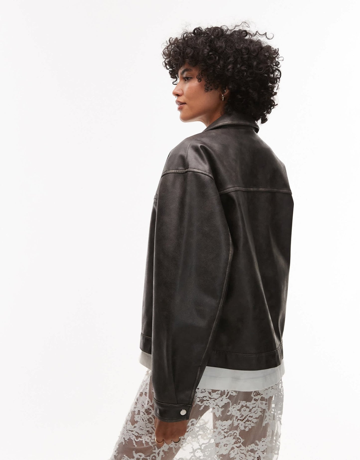 Topshop faux leather cropped button down jacket in washed black - ASOS Sample Sale