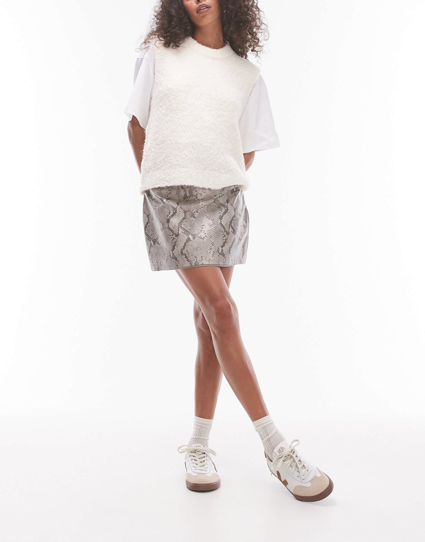 Topshop faux leather editor pelmet in natural snake - ASOS Sample Sale