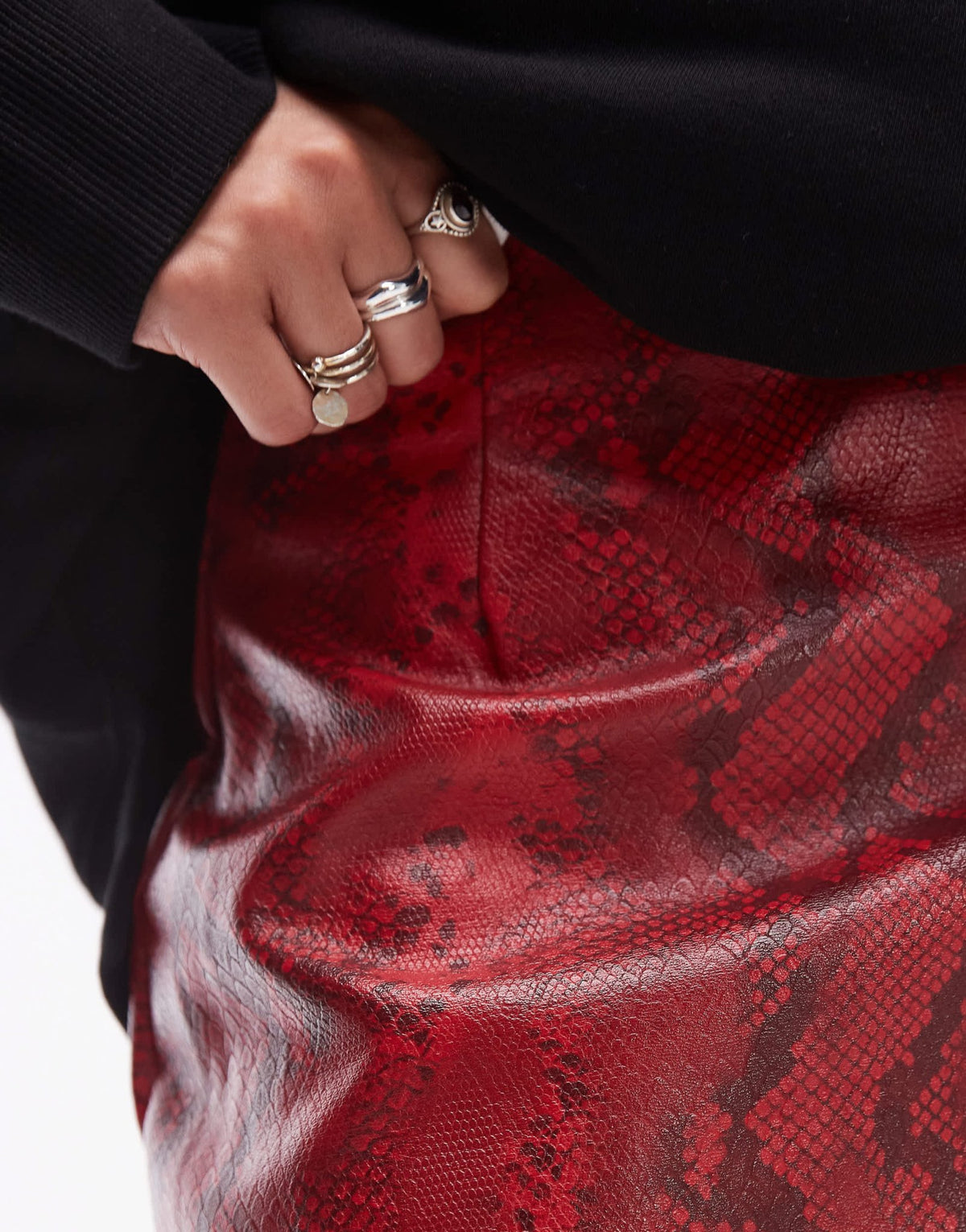 Topshop faux leather editor pelmet in red snake - ASOS Sample Sale