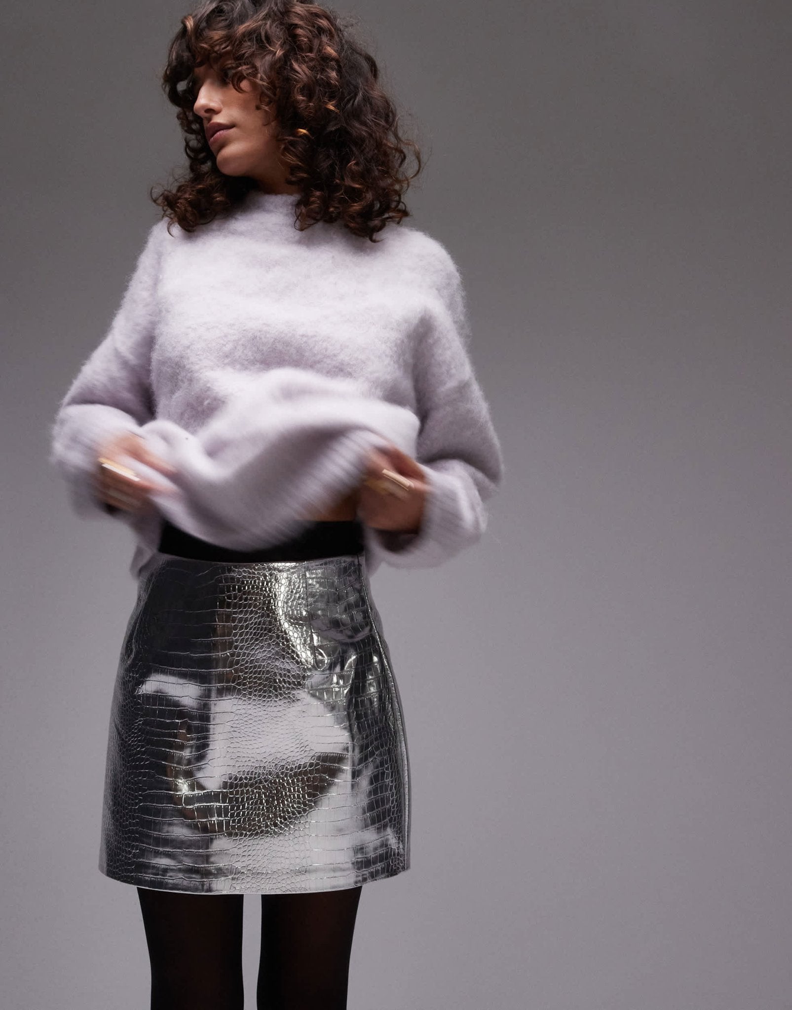 Topshop faux leather editor pelmet in silver snake - ASOS Sample Sale