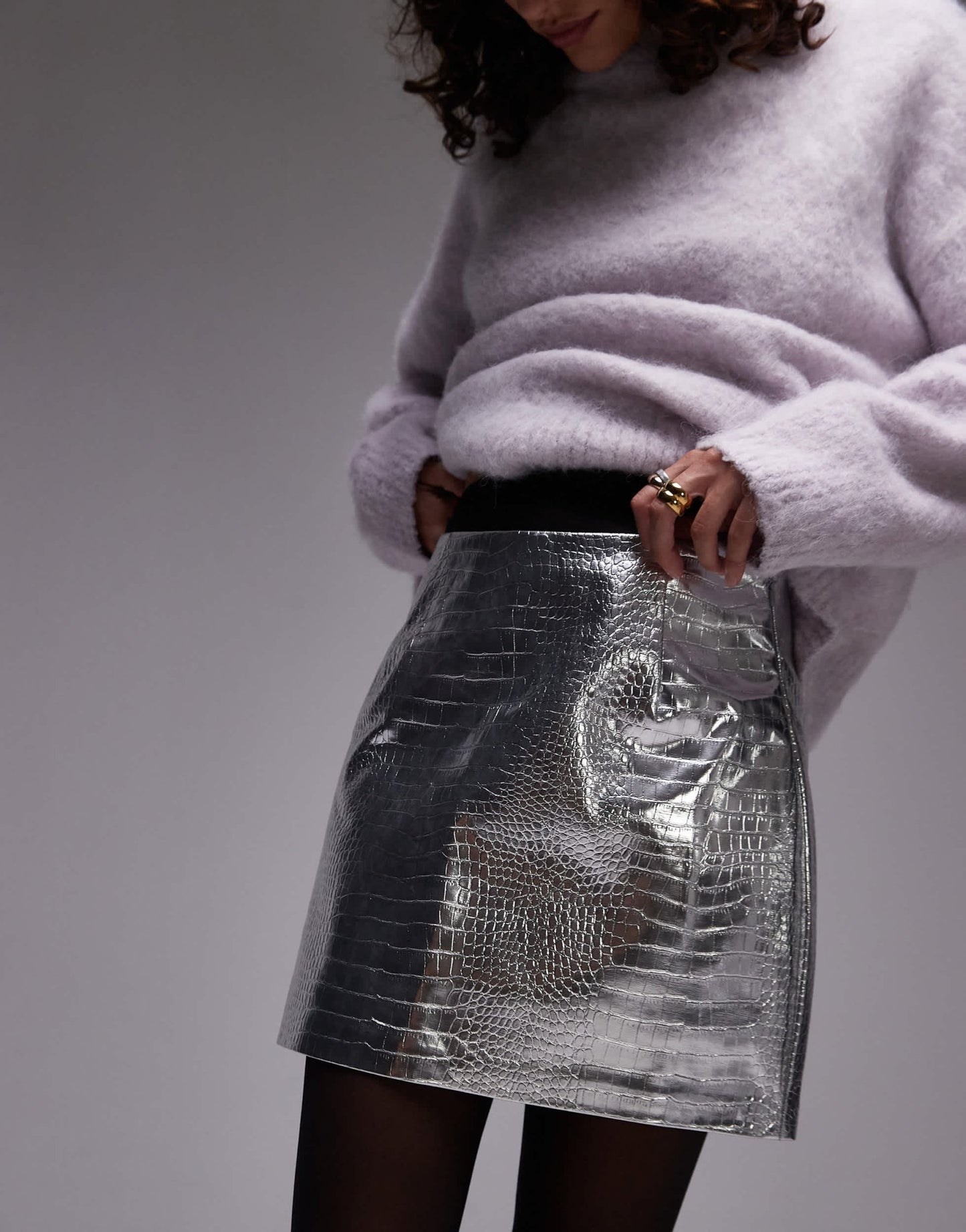 Topshop faux leather editor pelmet in silver snake - ASOS Sample Sale