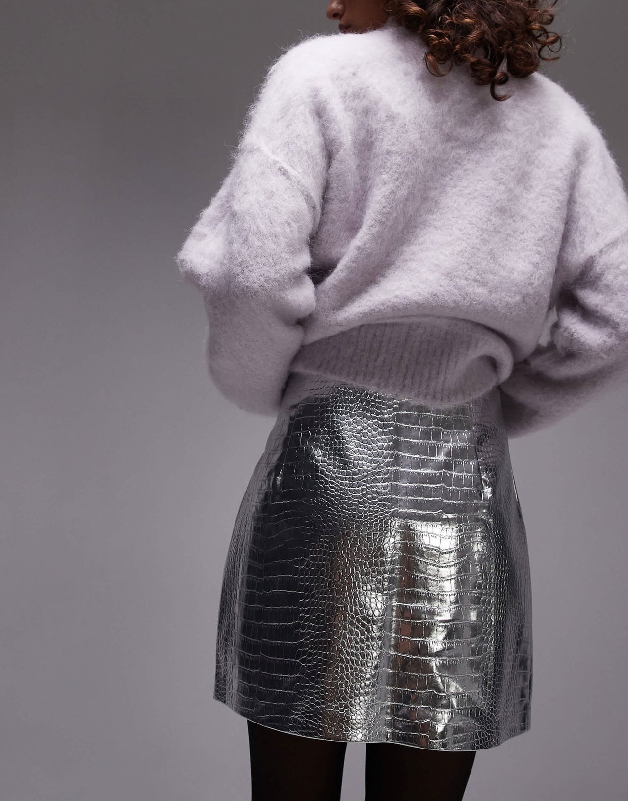 Topshop faux leather editor pelmet in silver snake - ASOS Sample Sale