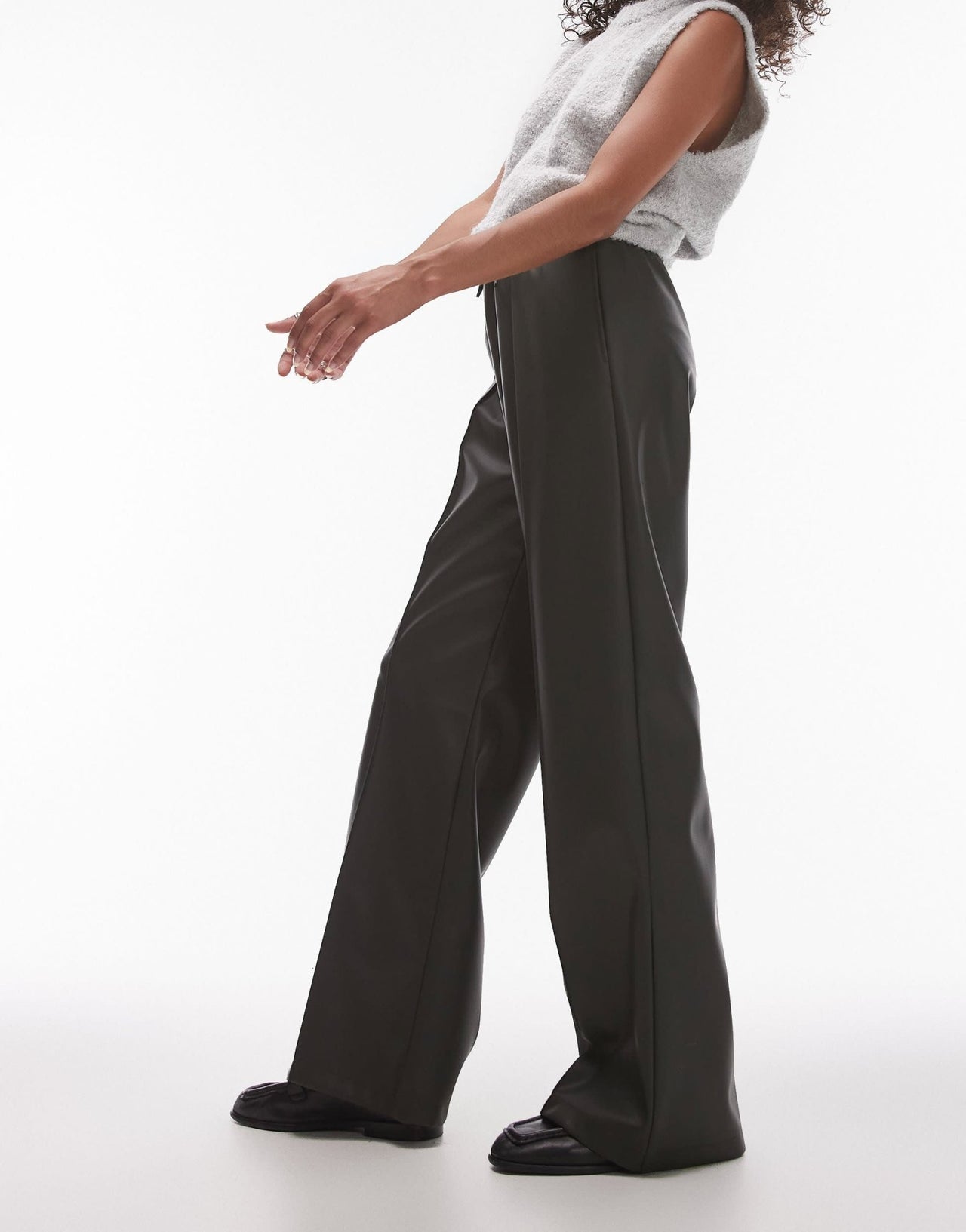 Topshop faux leather jogger in khaki - ASOS Sample Sale