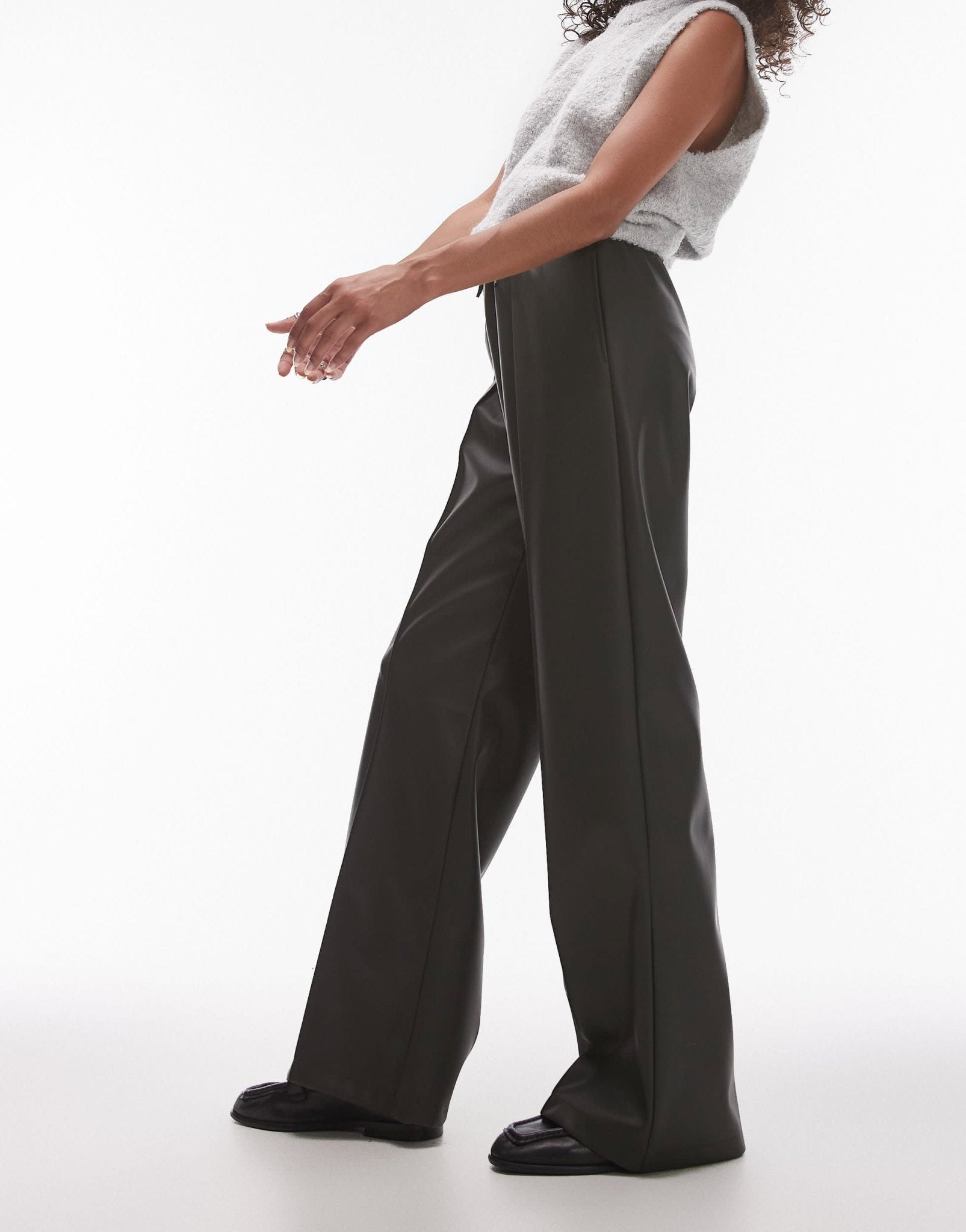 Topshop faux leather jogger in khaki - ASOS Sample Sale