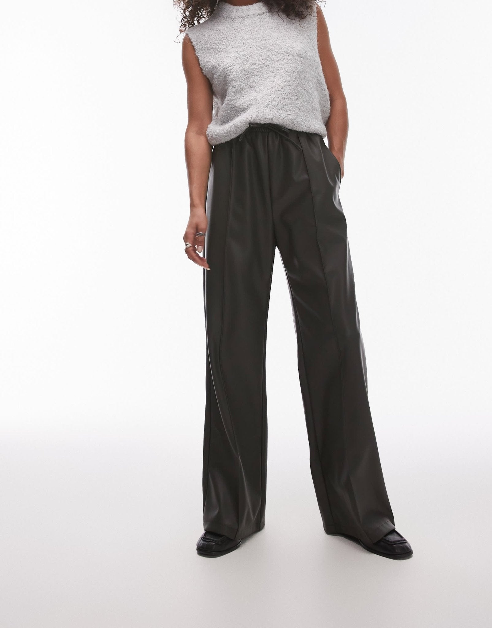 Topshop faux leather jogger in khaki - ASOS Sample Sale