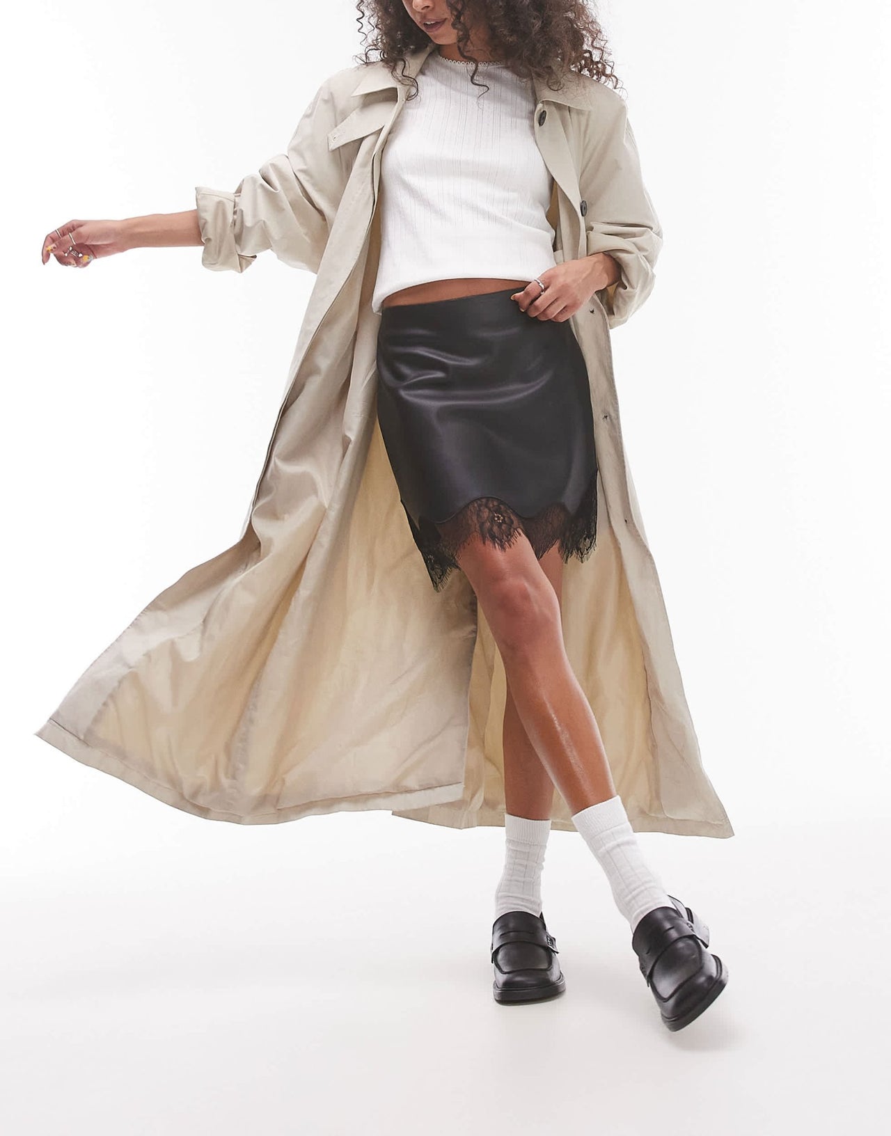 Topshop faux leather lace insert mini skirt in black - ASOS Sample Sale